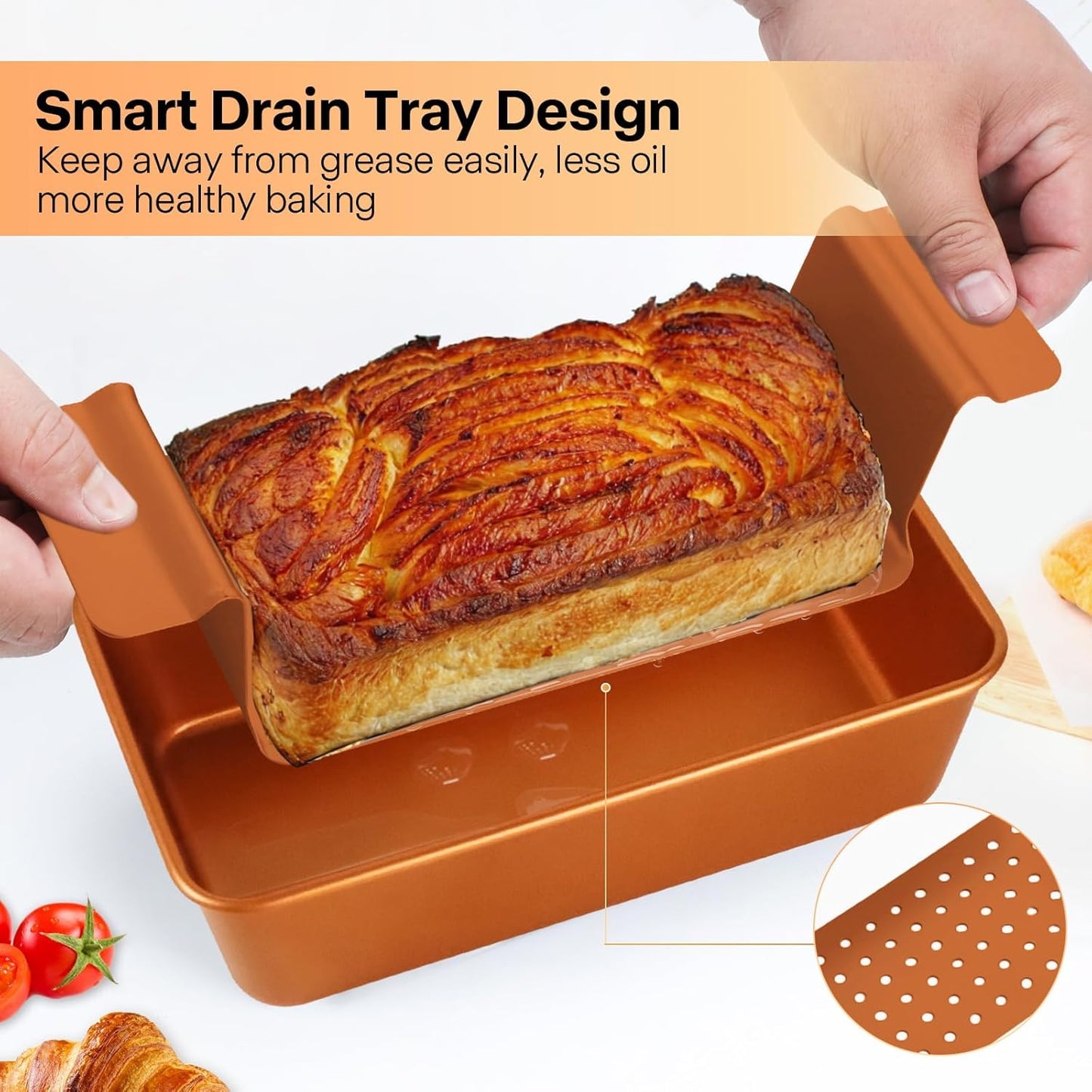 Gold Meatloaf Pan with Drain Tray, Non Stick loaf Pan Set of 2, Heavy Duty 9.8x5.7 Inch Meat loaf Pan with Insert Drip Rack, for Baking Bread and Healthy Meatloaf