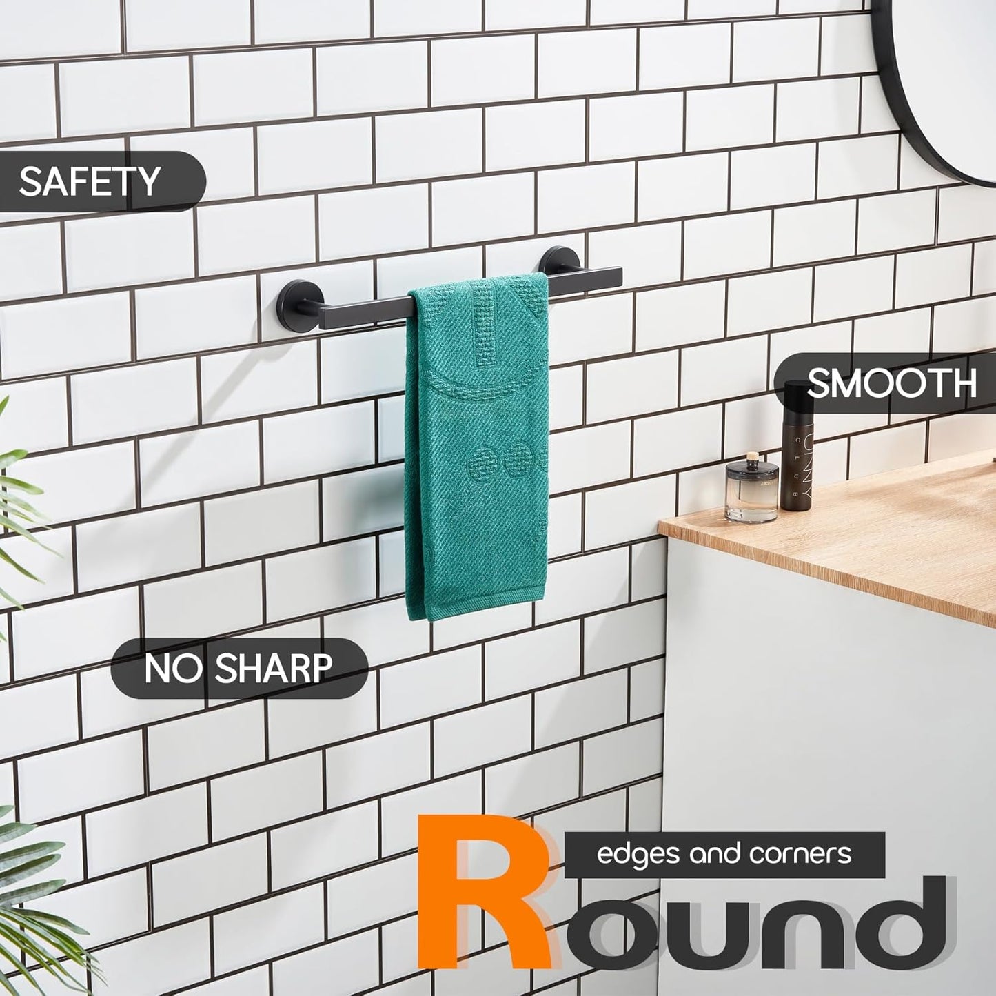 16 Inch Bathroom Towel Bar Bath Towel Rack Kitchen Towel Holder Towel Hanger Wall Mounted SUS304 Stainless Steel 2 Pack Matte Black AN4001MB-L16-P2