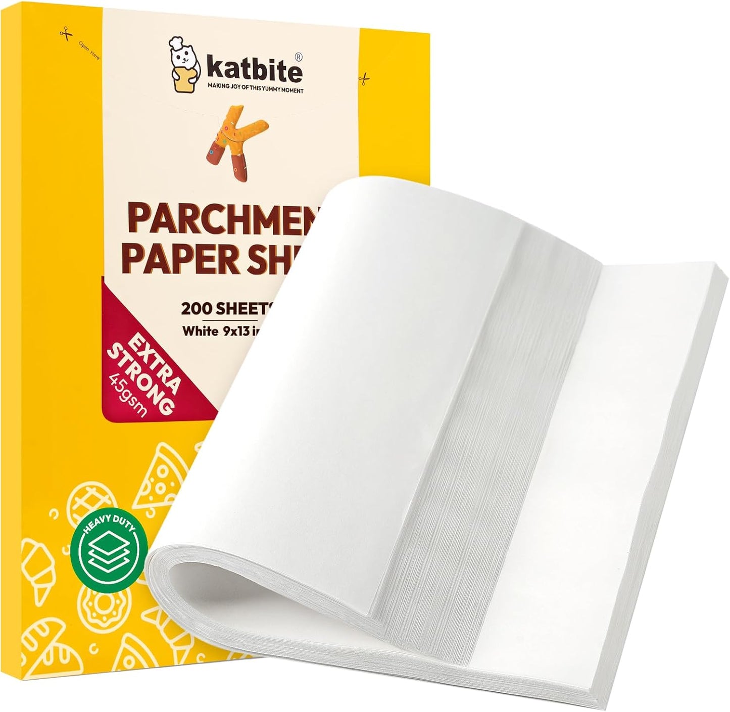 Katbite 200Pcs 9x13 inch Heavy Duty Parchment Paper Sheets, Precut Parchment Paper for Quarter Sheet Pans Liners, Baking Cookies, Bread, Meat, Pizza, Toaster Oven (9"x13")