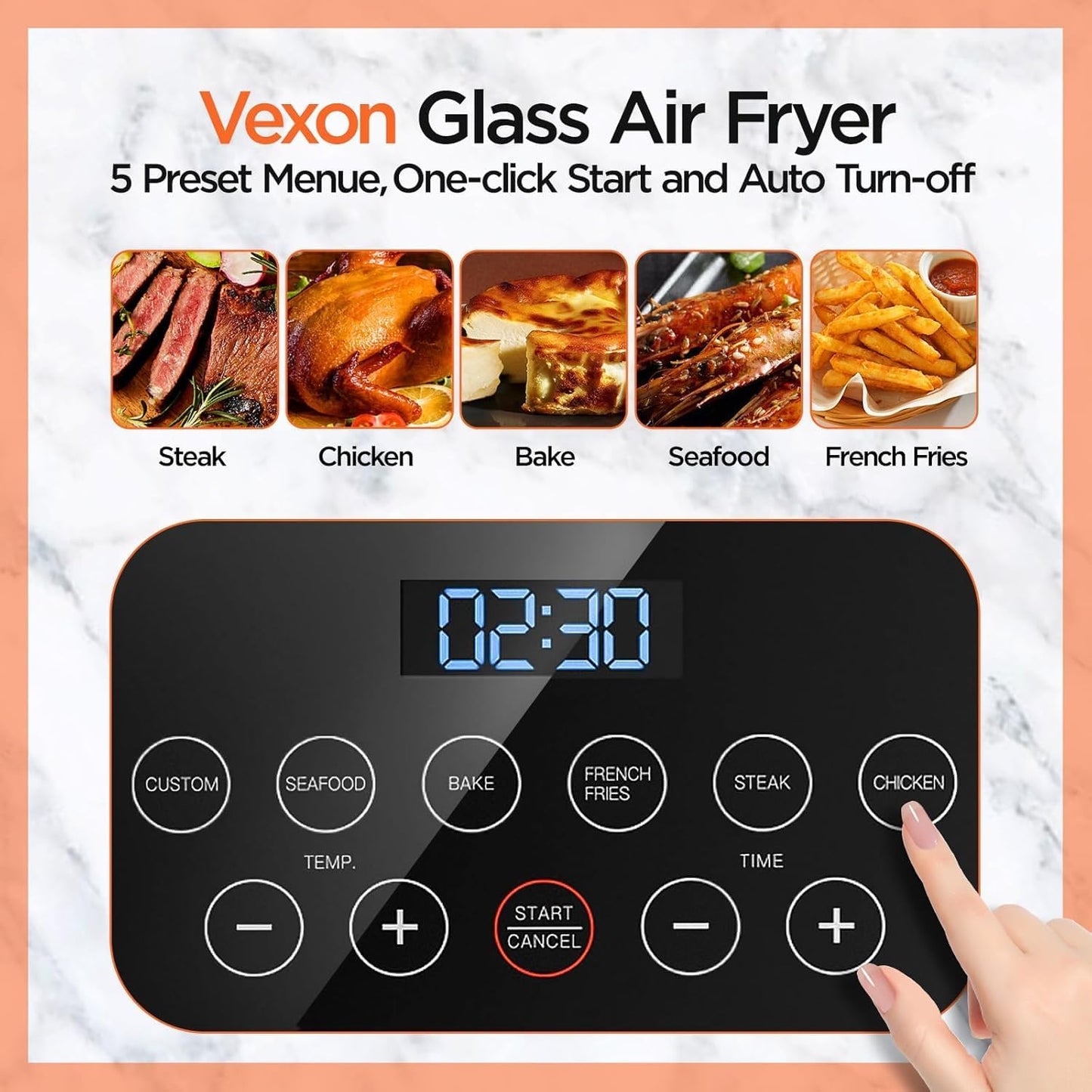 4.5QT Large Air Fryer – See-Through Glass, 360° Hot Air and Auto Shut-Off for Golden, Crispy Food