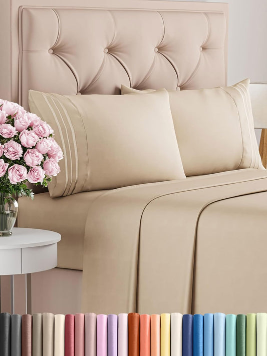 Queen Size 4 Piece Sheet Set - Comfy Breathable & Cooling Bed Sheets Set - Hotel Luxury Bedding for Women, Men, Kids, Teens, Boys & Girls - Deep Pockets, Ultra-Soft, Wrinkle Free - Oeko-Tex - Cream