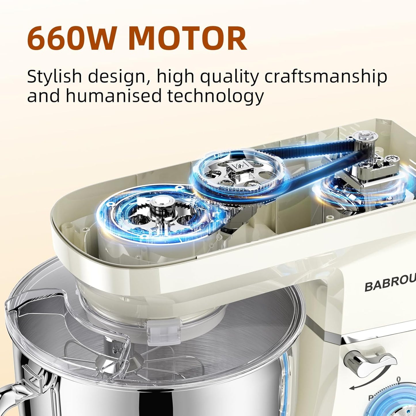 8.45 QT Stand Mixer - 660W 6 Speed Large Capacity Kitchen Electric Mixer with Whisk Dough Hook Mixing Beater Household Food Mixer for Baking Cakes Cookie Bread Salad (White)