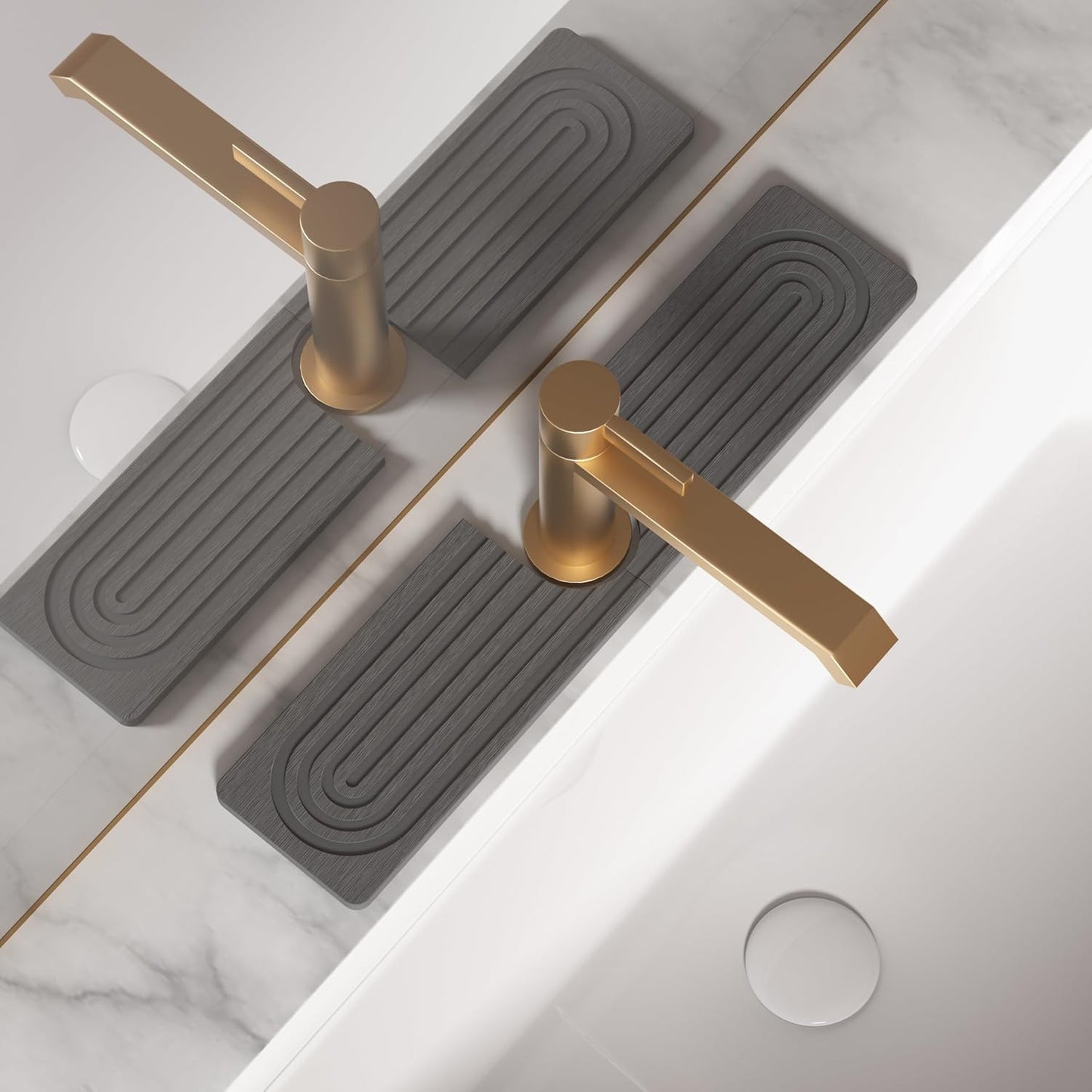 Faucet Mat for Kitchen Sink, Diatomite Stone Drying Sink Protectors, Bathroom Faucet Splash Guard, Quick Dry Water Absorbing, Non-Slip Stone Tray for Kitchen Counter, Grey, 15.7" x 3.9"