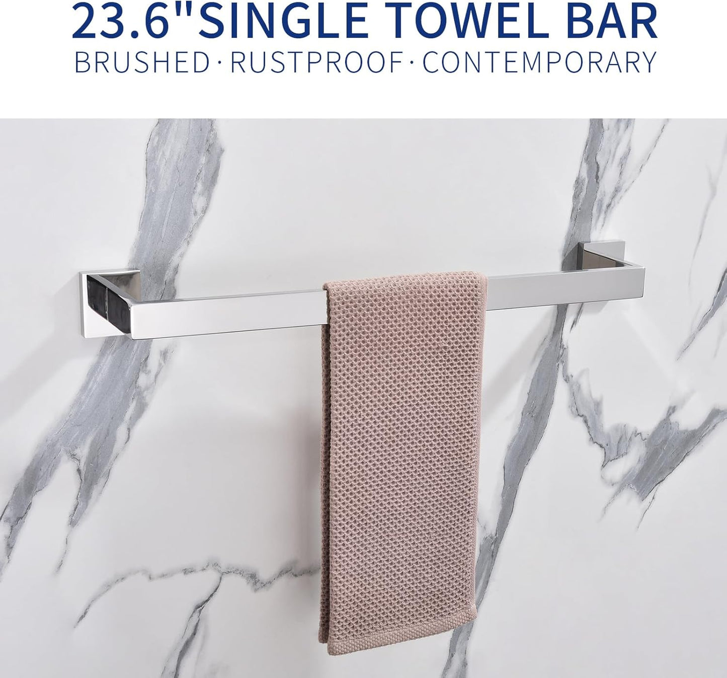 TASTOS 23.6 Inch Black Single Towel Bar Rack, SUS 304 Stainless Steel Bathroom Towel Bar Heavy Duty Towel Holder Kitchen Towel Rod, Wall Mount with Screws Towel Bar Rod Polished Chrome Finish