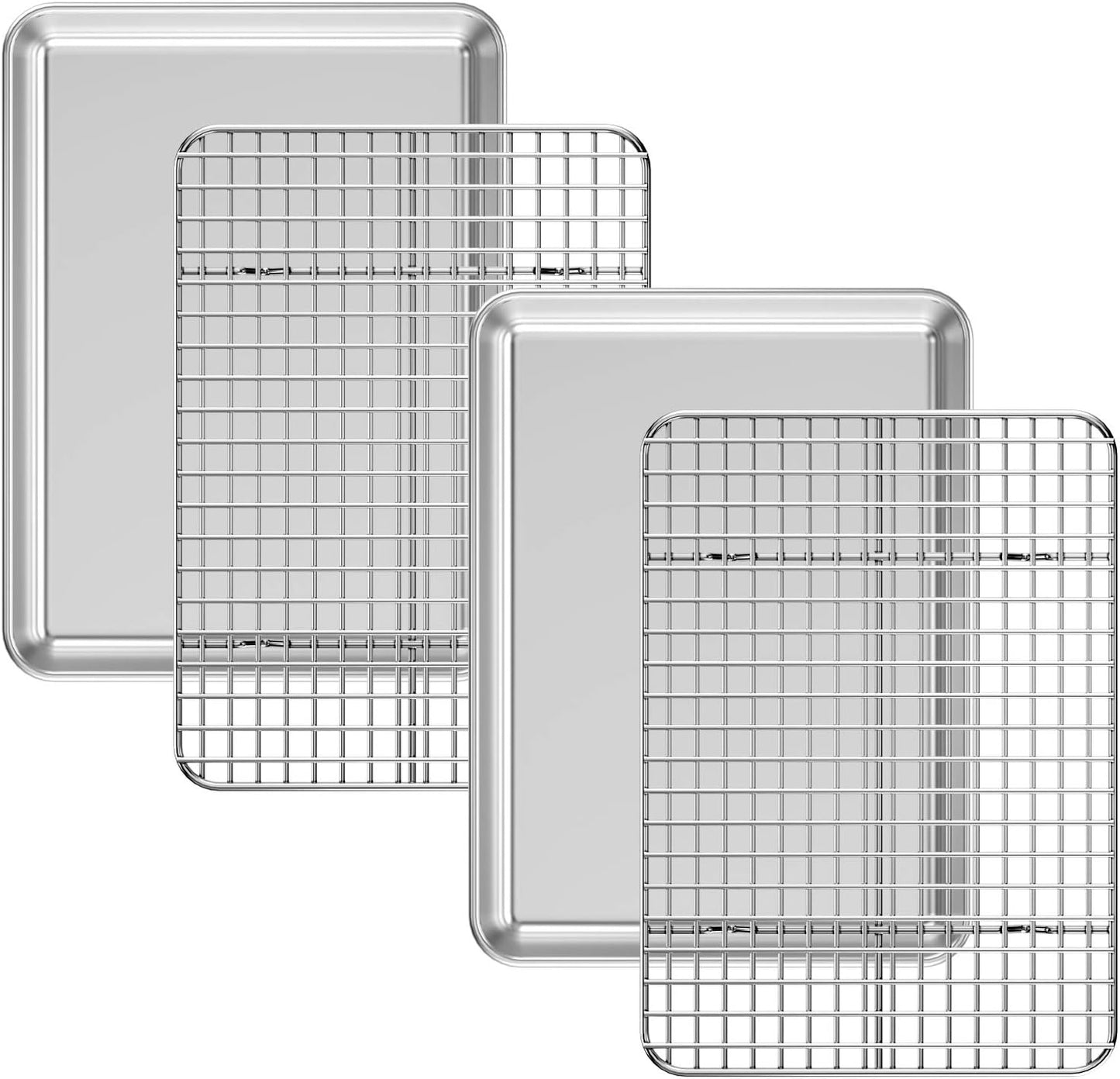 Baking Sheet with Cooling Rack Set [2 Sheets + 2 Racks], Deedro Stainless Steel Cookie Half Sheets Baking Pan Oven Tray with Rack, 12 x 10 x 1 Inch, Heavy Duty, Non-toxic, Dishwasher Safe