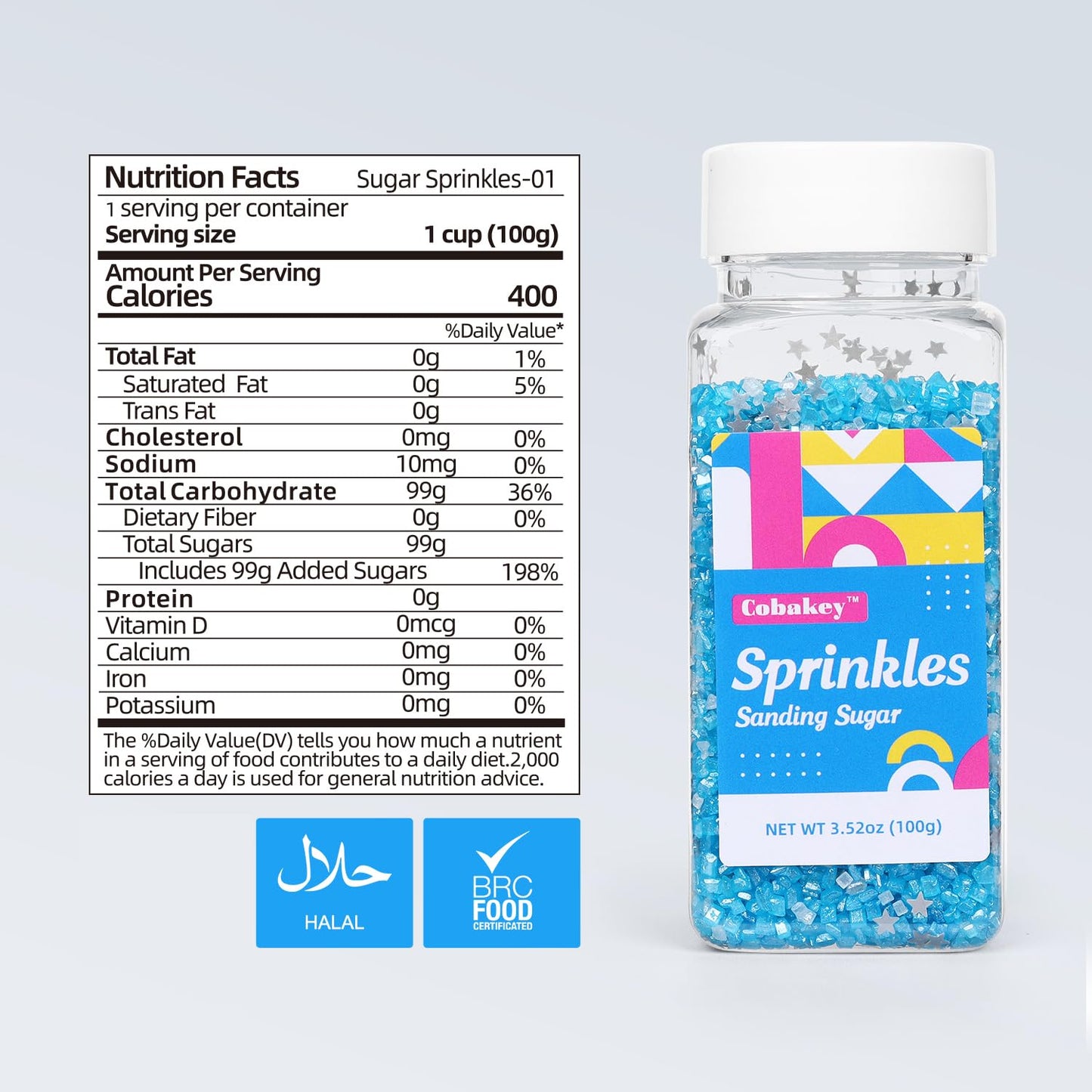 Sanding Sugar Edible Silver Glitter Stars Mix, Edible Blue Sugar Sprinkles for Cake Decorating, Sparkling Edible Sanding Sugar for Cupcake Toppers Cookie Decorations For Wedding Party Celebrations 3.5oz (Sky BLue)