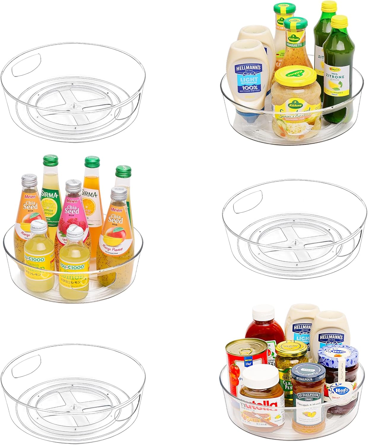 GUZON 6 Pack Lazy Susan Turntable for Cabinet, 10 Inch Lazy Susan Organizer with Handles and High Sides, Clear Rotating Organizer for Kitchen, Pantry, Dresser, Refrigerator, Bathroom, Table, Fridge