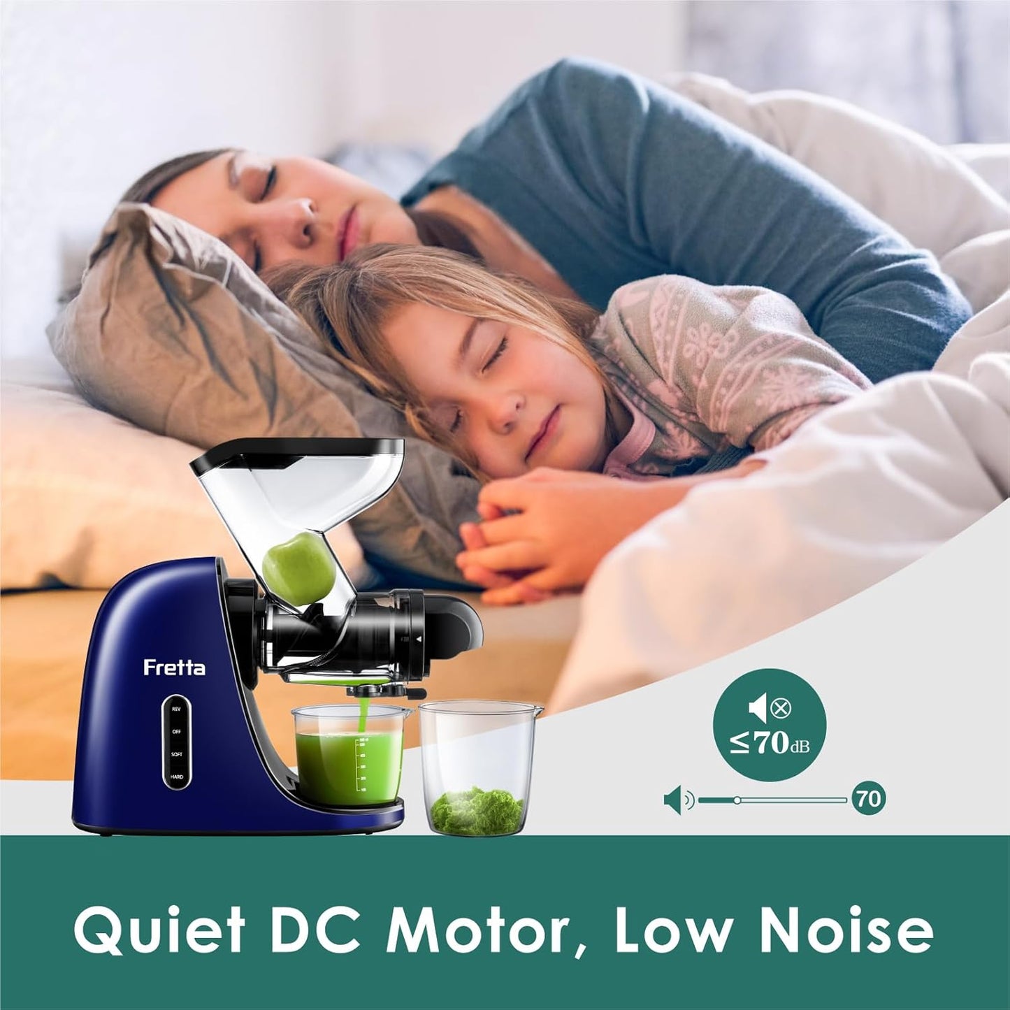 Slow Juicer Machines, Fretta Cold Press Juicers, Masticating Juicer Machine,Juice Extractor with 2-Speed Modes, Reverse Function & DC Quiet Motor, BPA-Free, Easy to Clean, 200W(Blue)