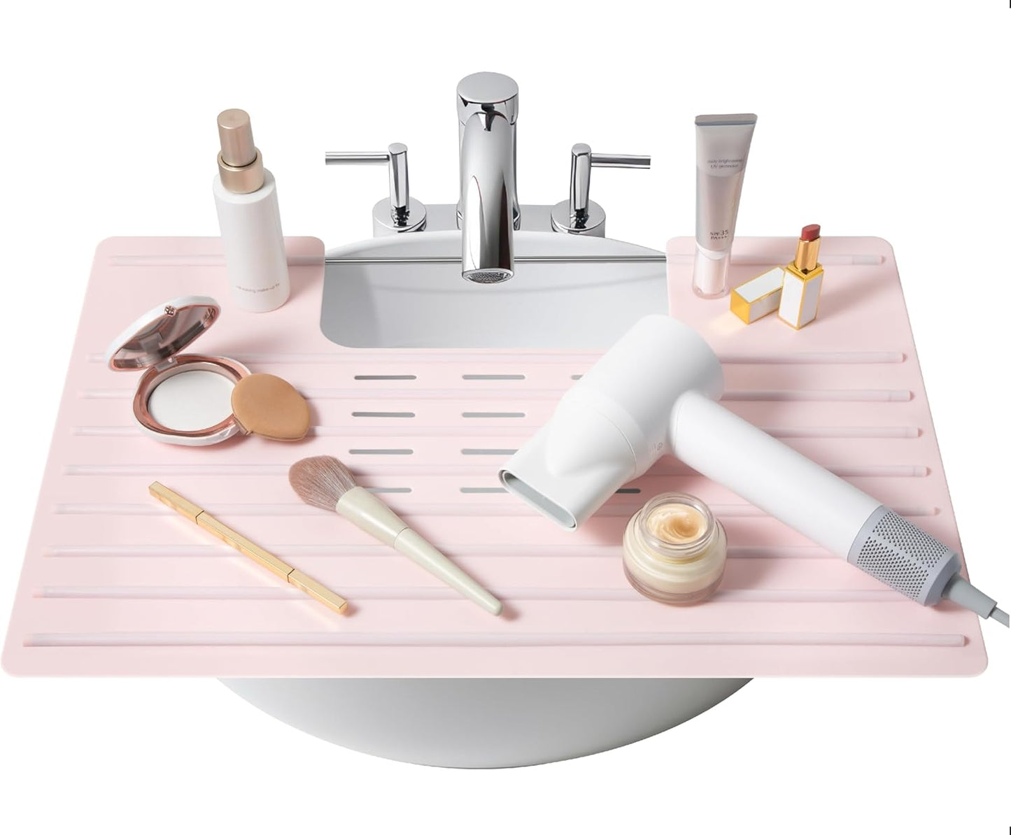 Bathroom Sink Cover for Counter Space, Heat Resistant Silicone Mat & Makeup Mat for Your Beauty Routine, Small Bathroom Space Saver Sink Cover for Makeup (Rose Pink, 22 x 2 x 2 Inches)