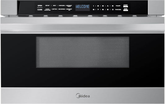 Midea MM12S2ASZ Oven 1000W, 1.2 Cu.ft Drawer, 24'' Built-in Microwave, Stainless Steel, Child Safety Lock, One-Touch, Auto-Menus
