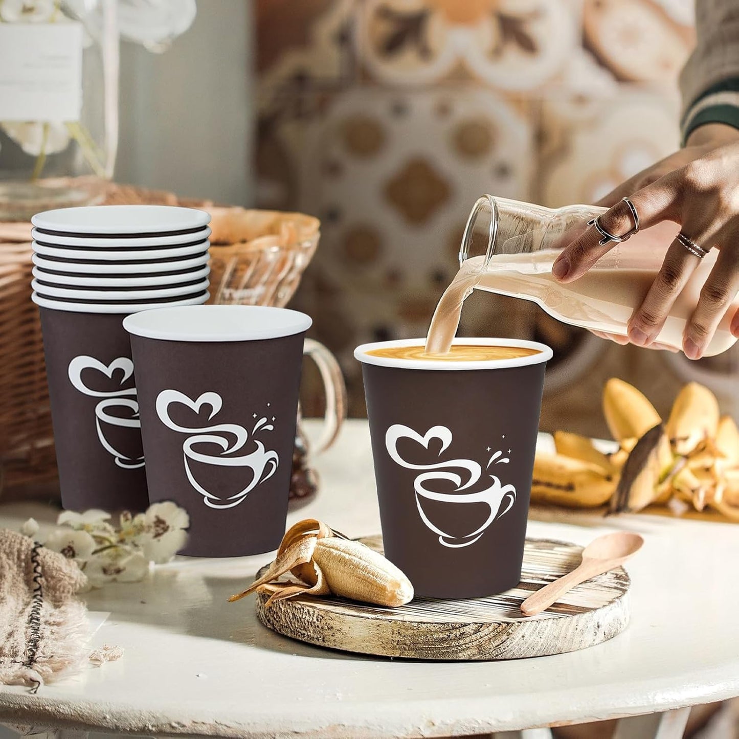 100 Count 12 oz Paper Coffee Cups, Disposable Drinking Cup for Hot or Cold Beverage, 12 ounce Brown Coffee Cups for Party, Business, Travel, Picnic