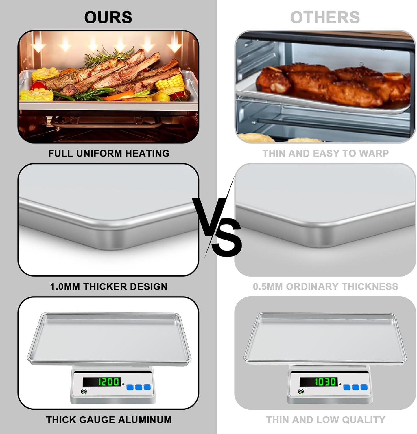 24 Inch Baking Sheet Pans with Rack Set, Natural Aluminum Cookie Sheet, Extra Large Commercial Quality Baking Sheet Pan Set, Warp Resistant Nonstick Thick Cookie Tray Pans for Baking, Roasting