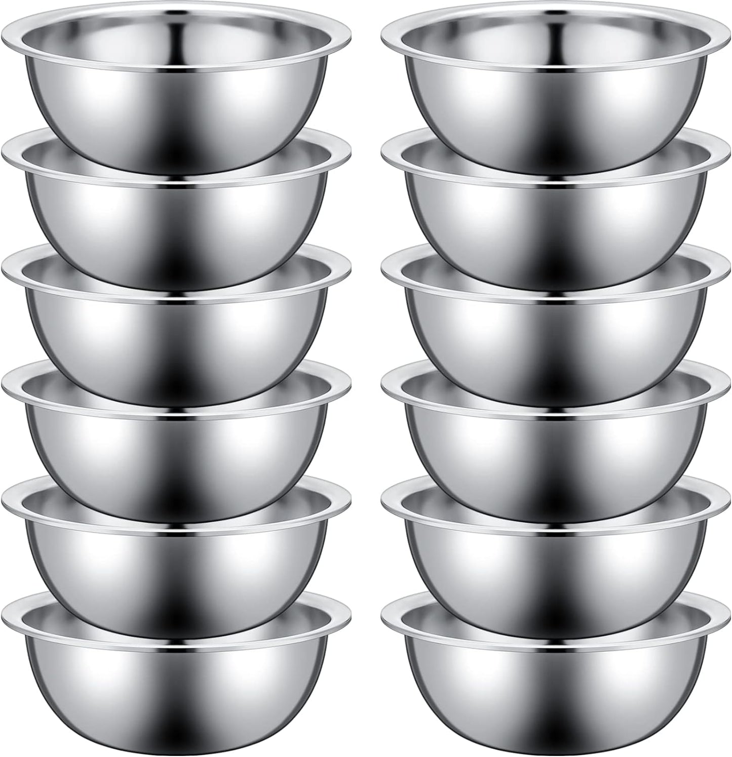 Pinkunn Set of 12 Stainless Steel Mixing Bowls, Nesting Metal Prep Salad Bowl Bulk Kitchen Large Reusable Baking Food Container for Hotel Restaurant Home Cooking, Silver(9.45 x 3.15 Inch)