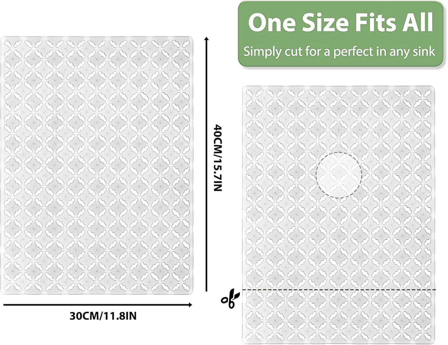 Qulable 2Pack Kitchen Sink Mat for Stainless Steel/Ceramic Sinks, PVC Eco-friendly Protectors for Bottom of Kitchen Sink, Adjustable, Fast Draining, Dots Design, 11.8x15.7 (Translucent)