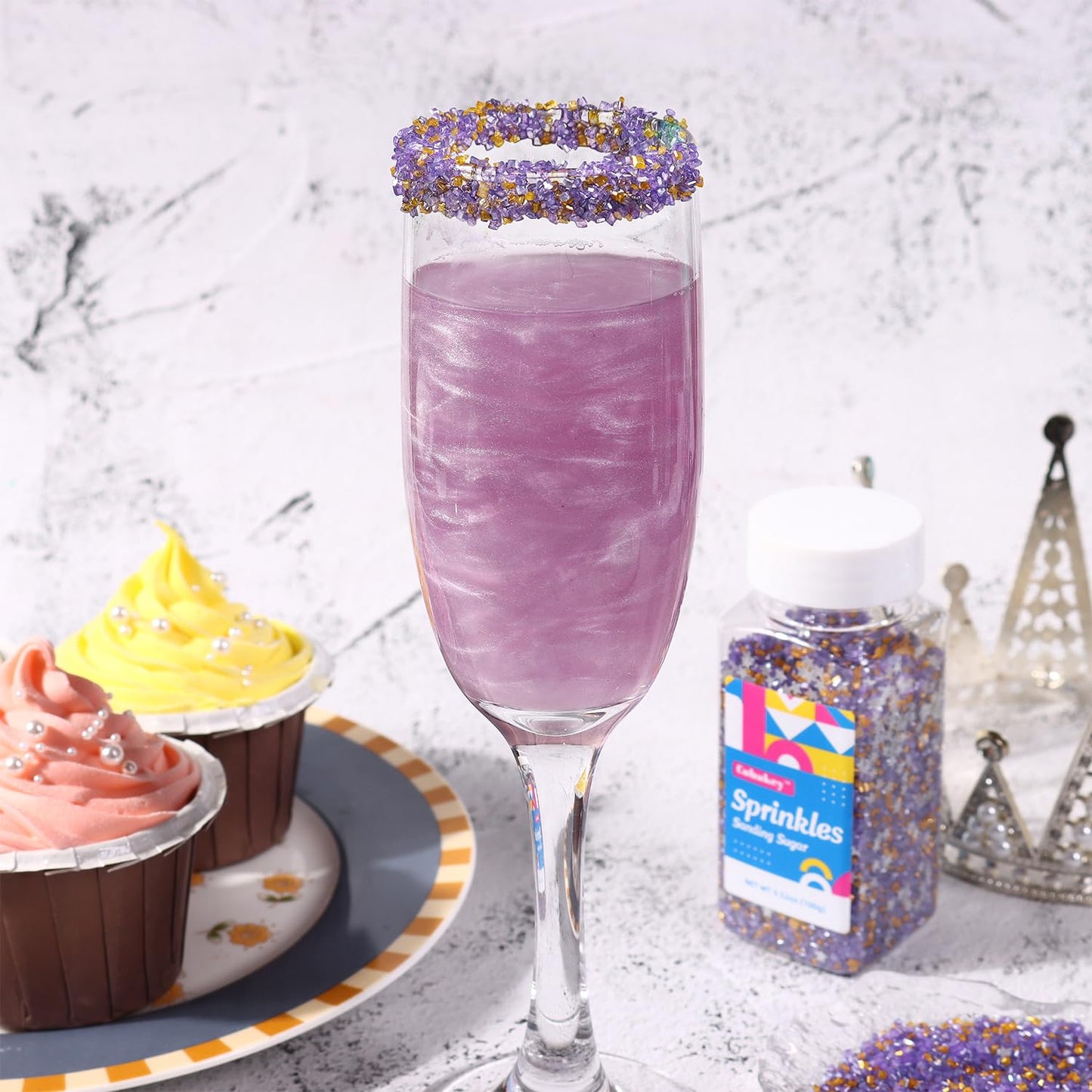 Sanding Sugar Edible Silver Glitter Stars Mix, Edible Purple Gold Sugar Sprinkles for Cake Decorating, Cupcake Toppers Cookie Decorations For Wedding Party Celebrations 3.5oz