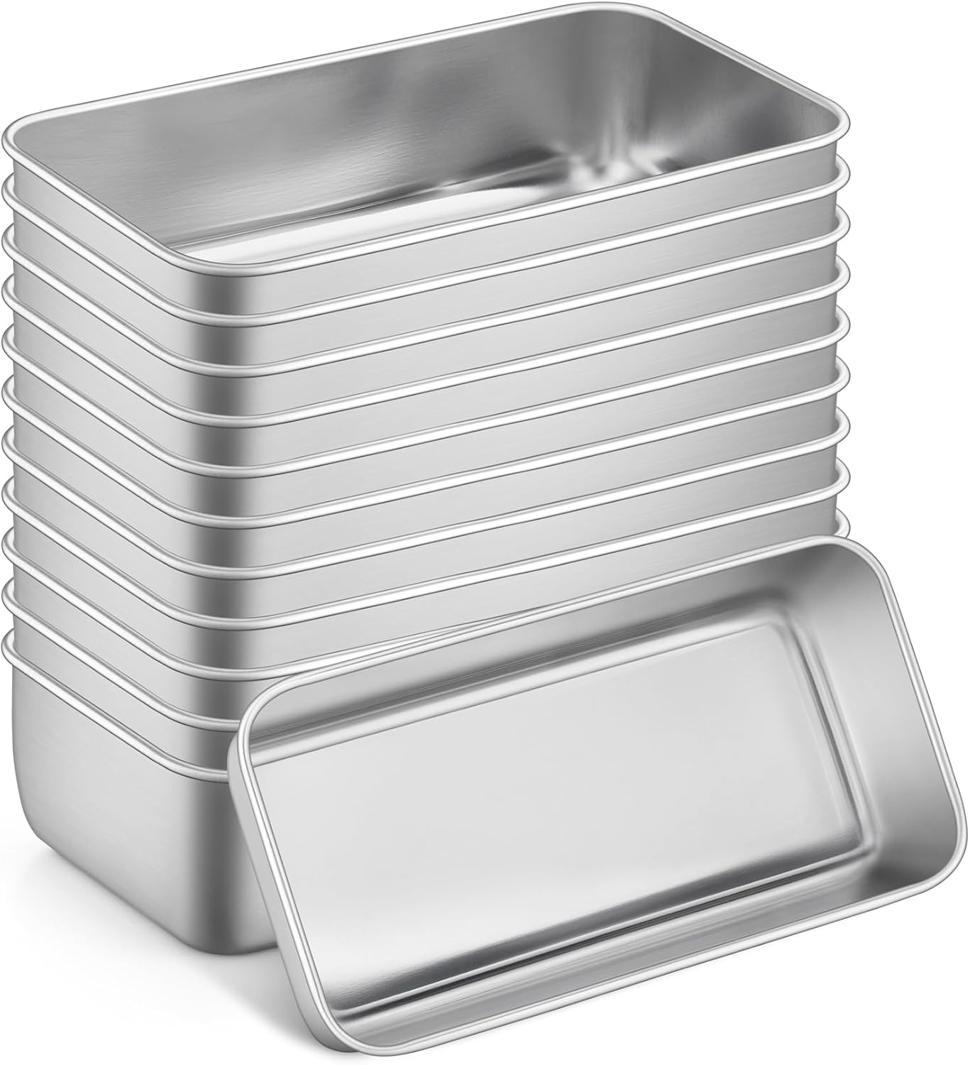 P&P CHEF Loaf Pan Set, 9-inch Bread Pans, Stainless Steel Loaf Toast Baking Pans For Bread Meatloaf Lasagna Cake, Healthy & Non Toxic, Oven & Dishwasher Safe,(Silver, 12Pcs)