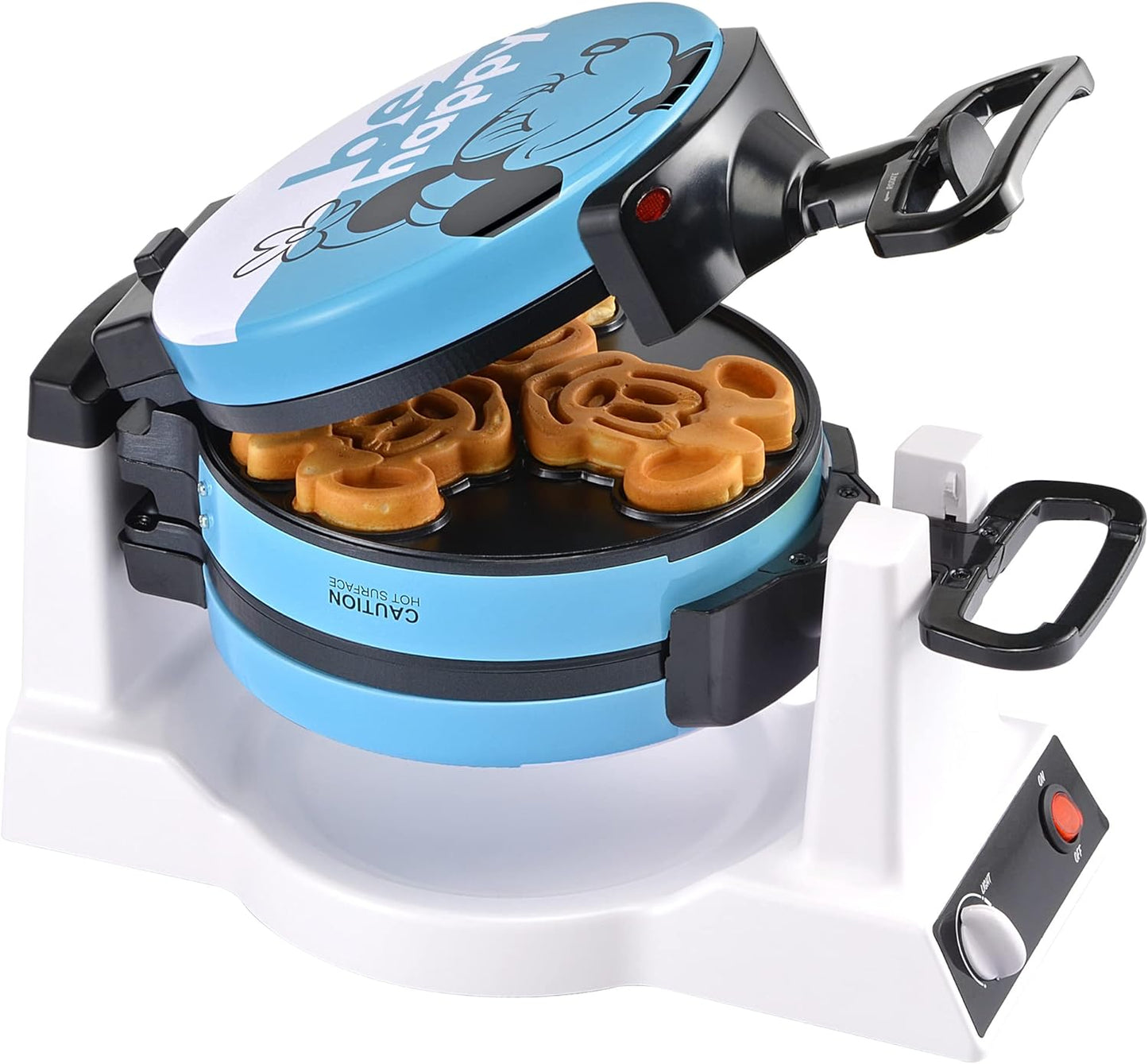 Disney Mickey & Minnie Double Flip Waffle Maker by Select Brands - Rotating Nonstick Waffle Iron - Adjustable Browning Control - Makes 6 Mickey & Minnie-Shaped Waffles