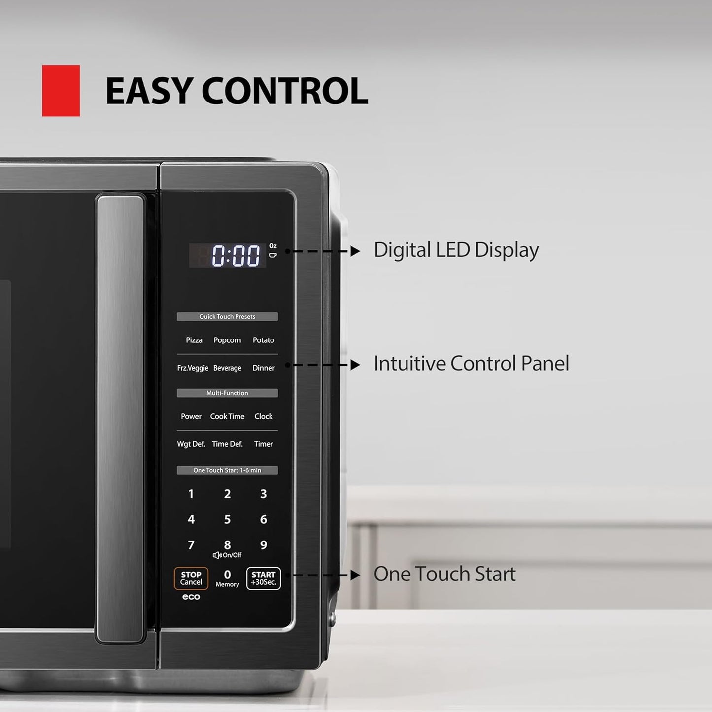 TOSHIBA ML4-EM09PA(BS) Small Countertop Microwave Oven with 6 Auto Menus, Mute Function, Child Lock, Kitchen Essentials for Dorm, 0.9 Cu Ft, 10.6 Inch Removable Turntable, 900W, Black Stainless Steel