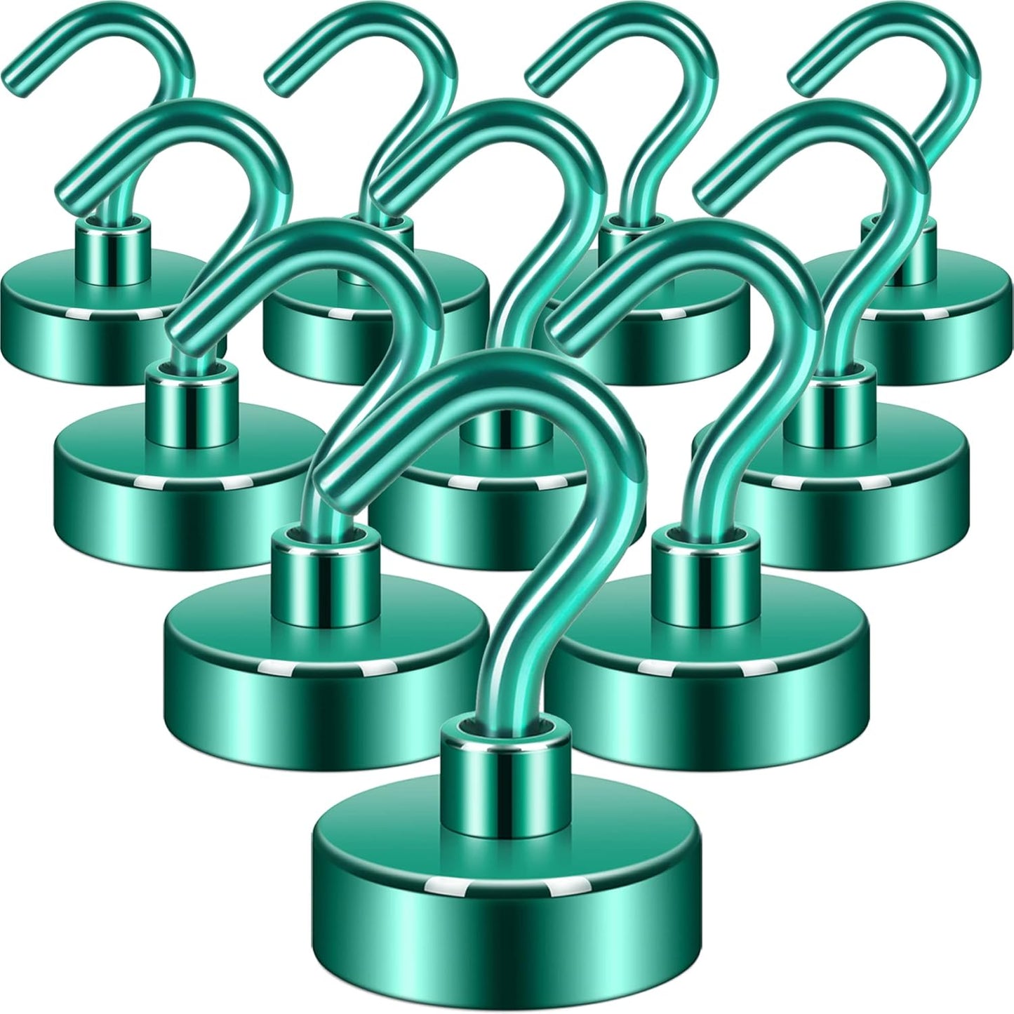 Neosmuk Magnetic Hooks,Heavy Duty Earth Magnets with Hook for Refrigerator, Extra Strong Cruise Hook for Hanging, Magnetic Hanger for Cabins, Grill (Green, 10 Pack)