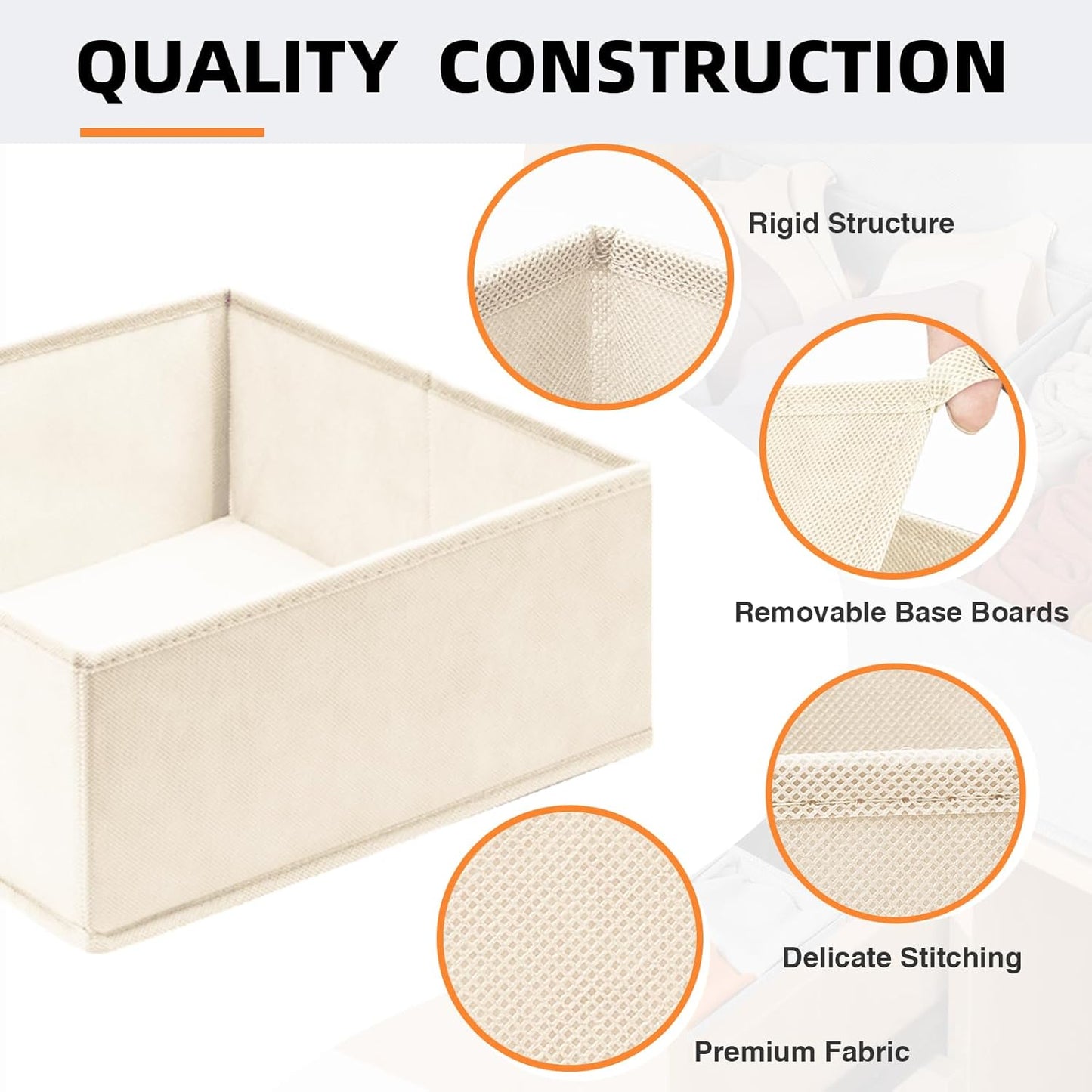 Criusia Drawer Organizer Clothes 6 Pack - Sock Underwear Drawer Organizer Divider - Dresser Organizer Bins for Closet Bedroom - Baby Clothes Organizers and Storage for Nursery Organization -Beige