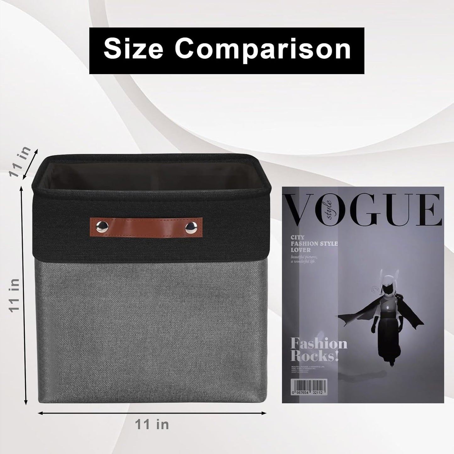 Collapsible Fabric Storage Cubes 11x11 Cube Storage Bins, 4 Pack Closet Baskets Box with Handles for Organizing, Shelf, Toys, Clothes, Home, Office, Nursery (Grey&Black)