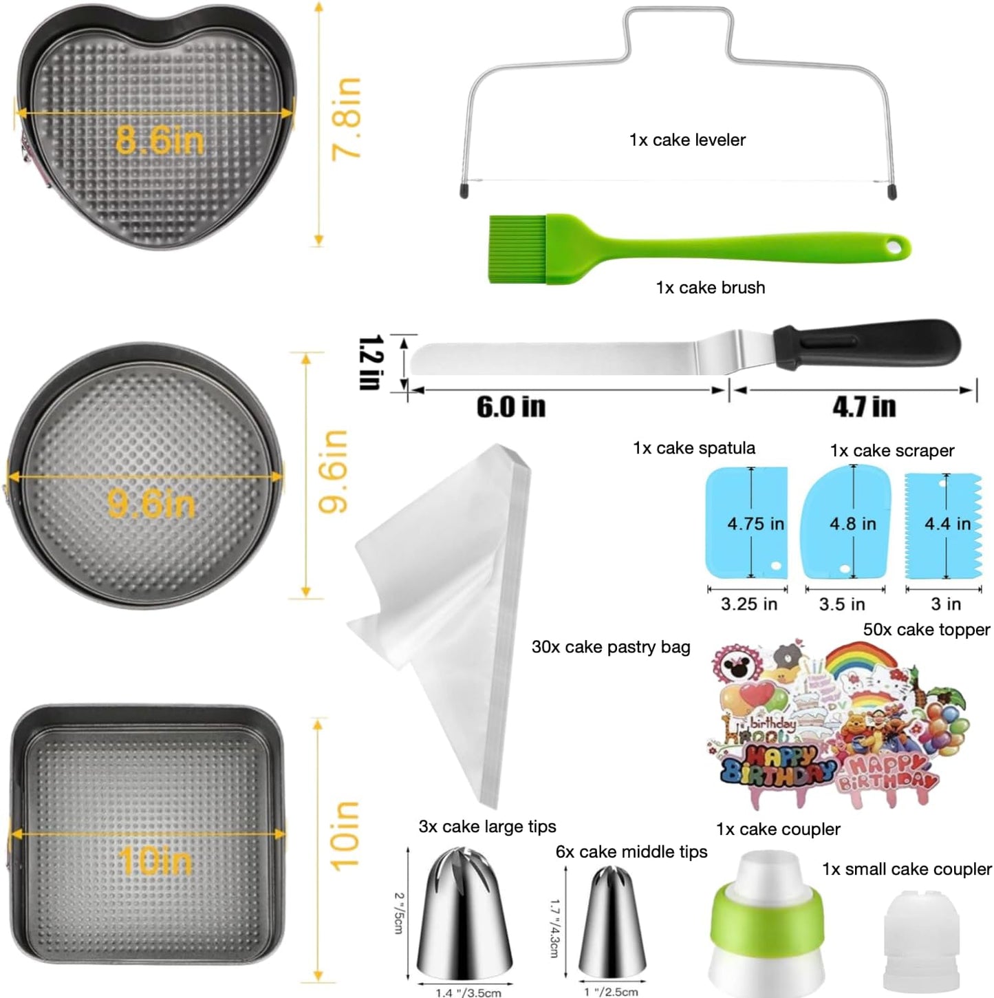 zhonglinhua99pcs Cake Pan Set with Removable Base, Cake Decorating Supplies with 3 Nonstick Bakeware Springform Pans (8" 9" 10"), Numbered Icing Piping Tips and Other Baking Supplies for Cheesecake