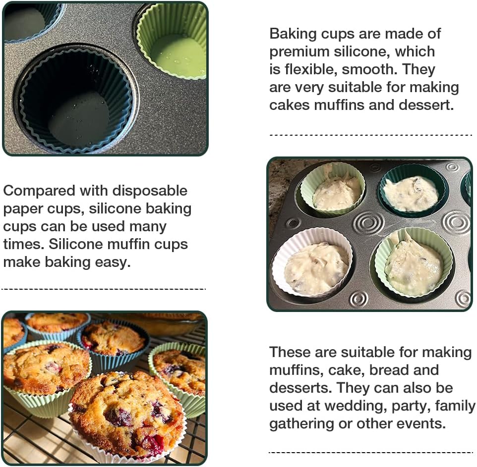 Extra Large Silicone Cupcake Muffin Cups 24 Pcs, 3.54 Inch Muffin Liners, Reusable Large Silicone Baking Cups Easy to Clean, Great for Cupcake, Mousse