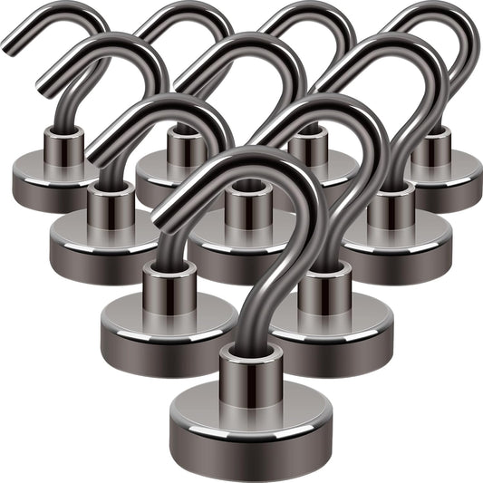 Neosmuk Magnetic Hooks,30lb+ Heavy Duty Earth Magnets with Hook for Refrigerator, Extra Strong Cruise Hook for Hanging, Magnetic Hanger for Cabins, Grill (Gunblack, 10 Pack)