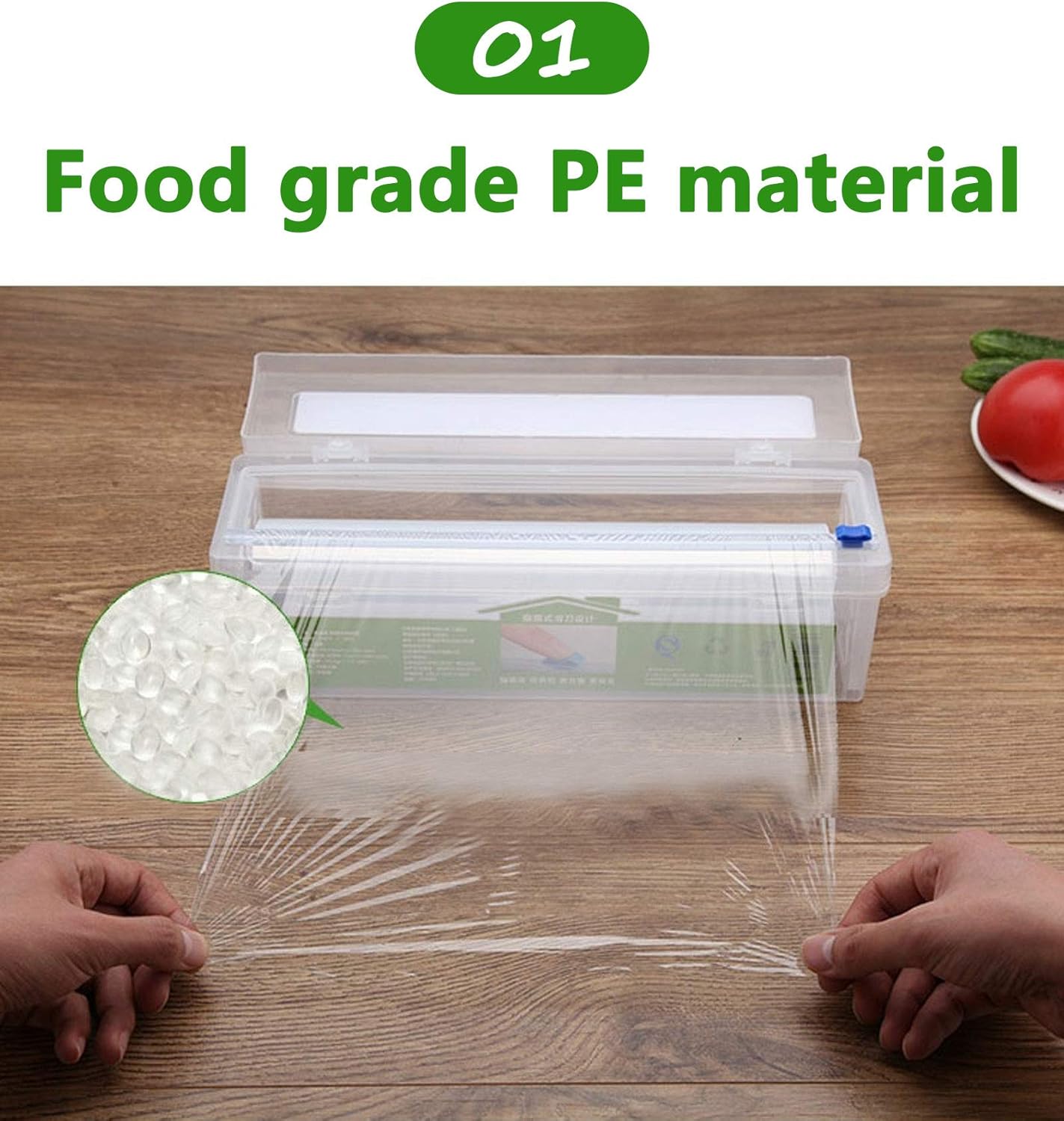 Household Reusable Refillable Plastic Wrap Dispenser with Slide Cutter, Food Wrap Stretch Clear Cling Wrap 12 Inch×328 Ft (1Cutting Box + 1 Cling Film)