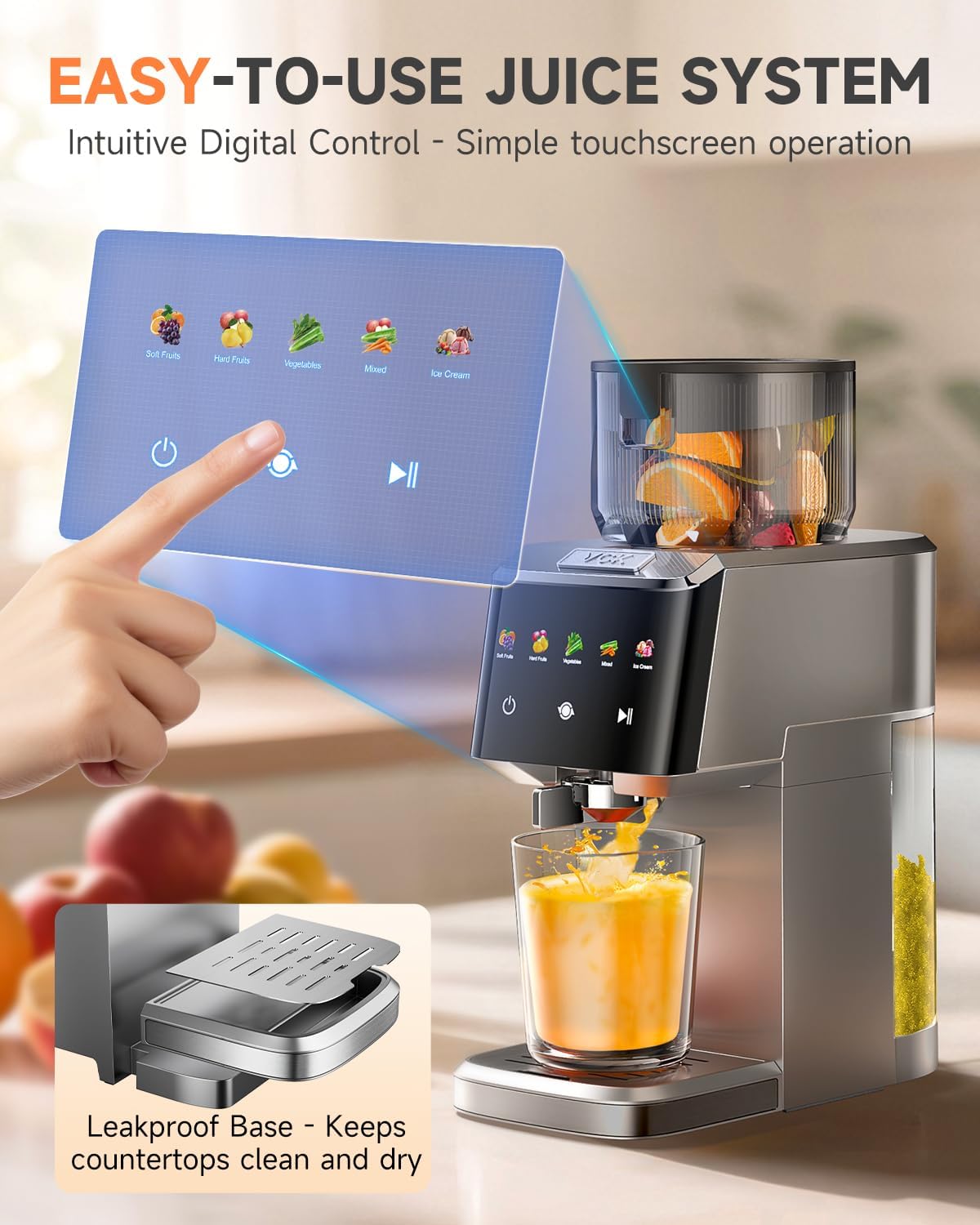 VCK Cold Press Juicer - Large 5.12" Feed Chute, Easy to Clean, Slow Masticating for Nutrient Retention, Quiet 250W Motor, High Juice Yield, Leakproof - Fruits, Vegetables & Leafy Greens