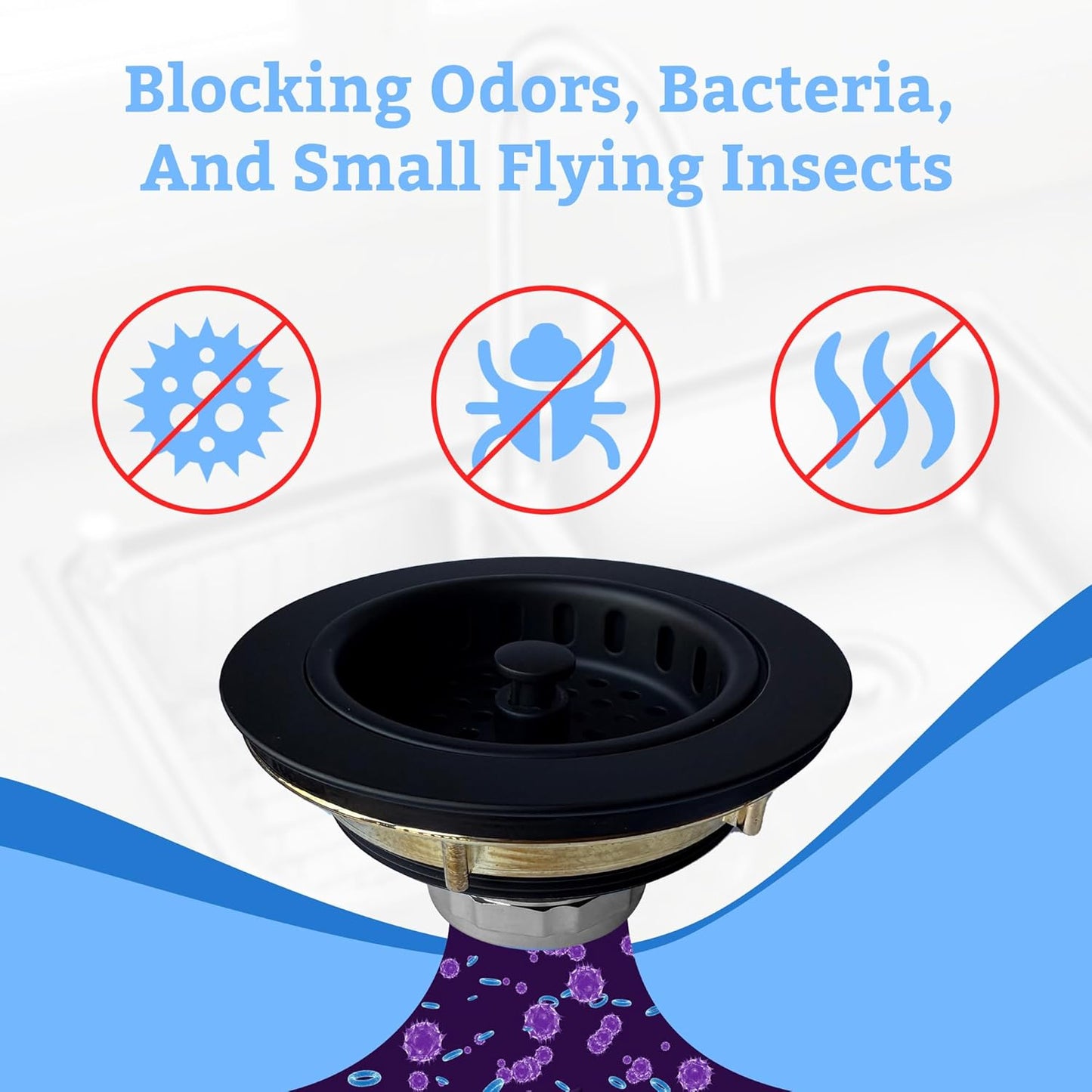 Metal World BS10101MB Post Style Sink Strainer, 3-1/2" Metal Kitchen Strainer, Cast Brass Body Basket Strainer, Strainer with Stainless Steel Basket, Matte Black Finish 1 Pack