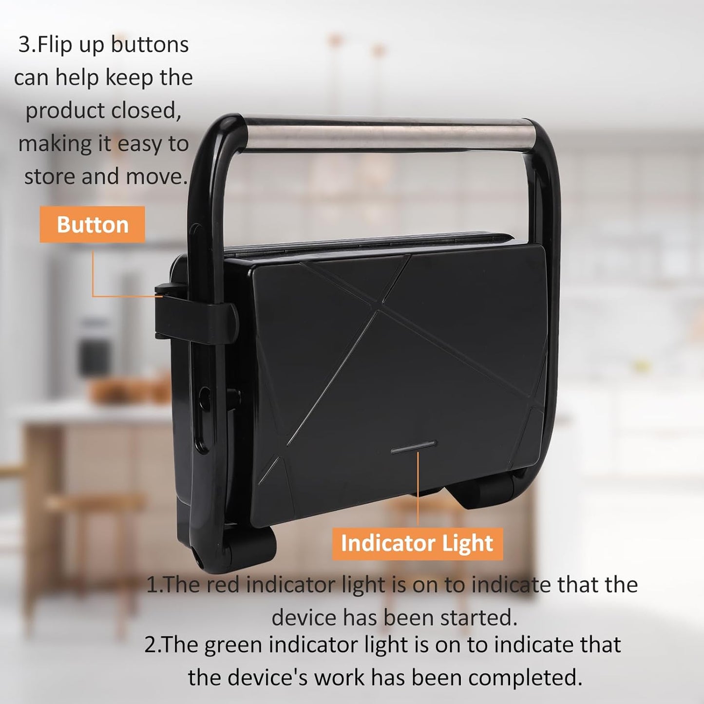 Sandwich Maker Panini Maker Electric Indoor Grill with Non-Stick Coated Plates, Opens 180 Degrees for Any Type or Size Food (H802D)