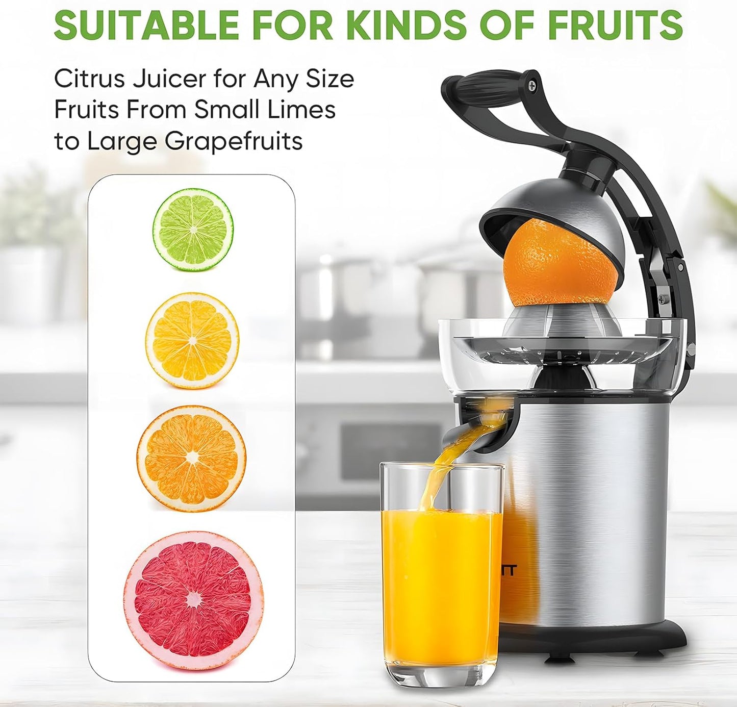 Electric Citrus Juicer Squeezer Stainless Steel, Orange Juicer Electric,Homemade Orange Juice Squeezer Machine, Detachable Design,Easy Clean