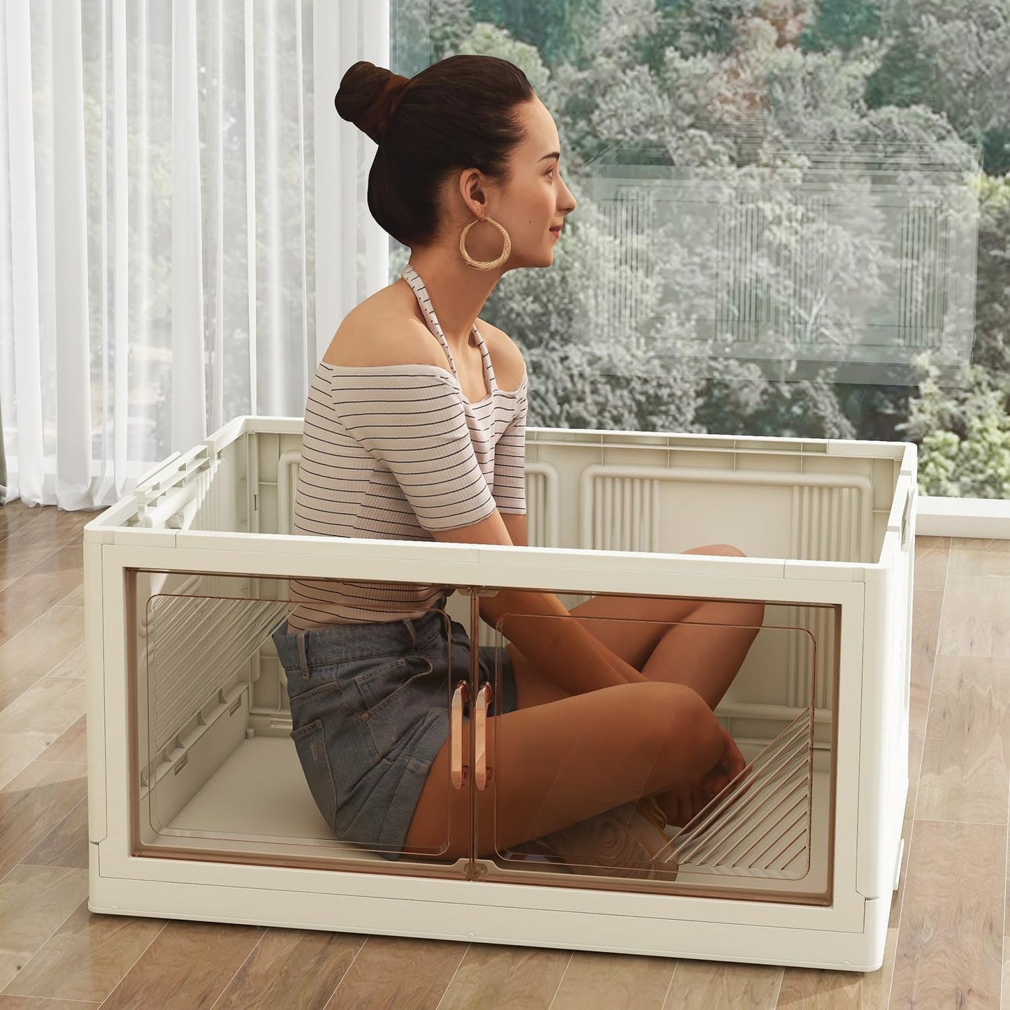 KHNR 5Packs Stackable Storage Bins with Lid, 36 Gal Closet Organizer and Storaging Drawer, Collapsible Storage Box with Wheels, Plastic Clothes Storage Cabinet Containers for Home, Office, Dorm