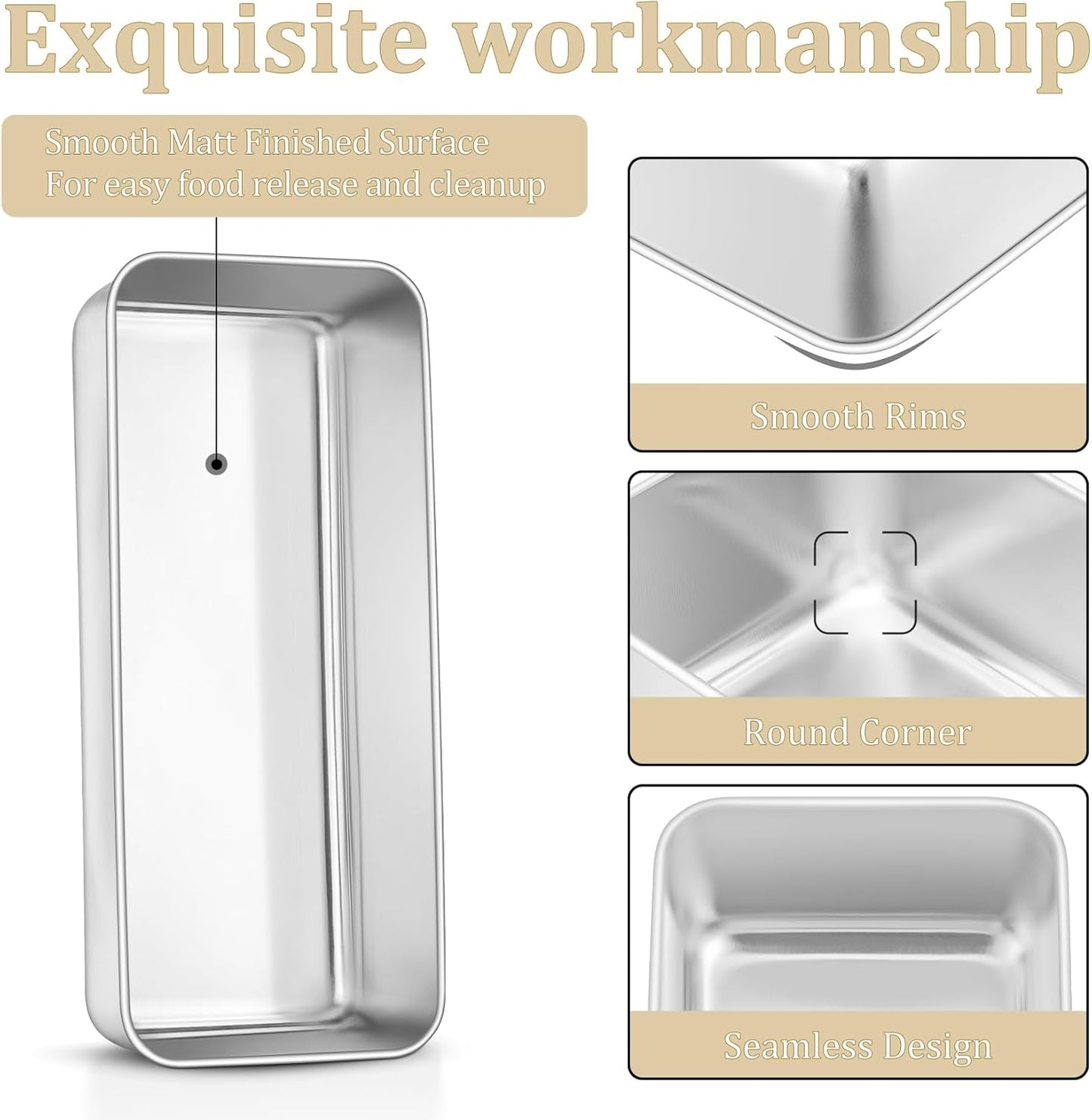 TeamFar Loaf Pan, 12 x 5 Inch Stainless Steel Loaf Pans for Baking Bread, 2 Pack Large Bread Loaf Baking Pan for Homemade Bread, Meatloaf, Cake, Brownies, Non-Toxic, Heavy-duty, Oven & Dishwasher Safe