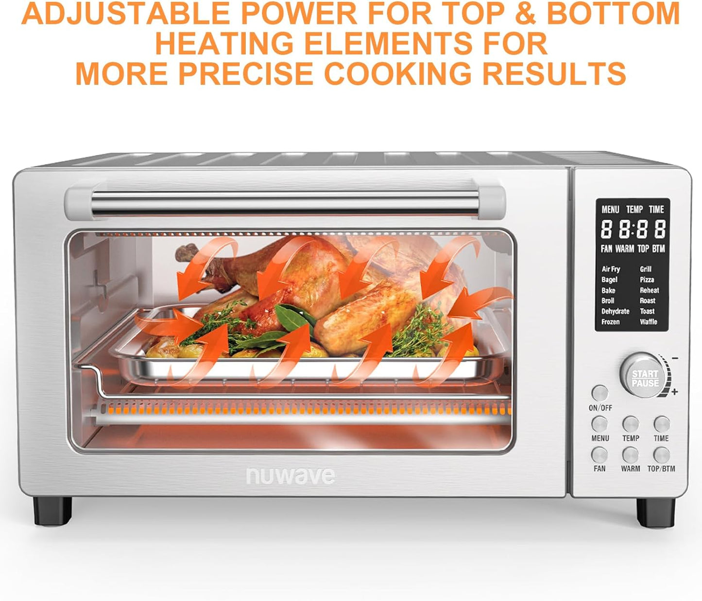 Nuwave Bravo Air Fryer Toaster Smart Oven, 10-in-1 Countertop Convection, 1800 Watts, 21-Qt Capacity, 50°-450°F Temp Controls, Top and Bottom Heater Adjustments 0%-100%, PFAS Free, Stainless Steel
