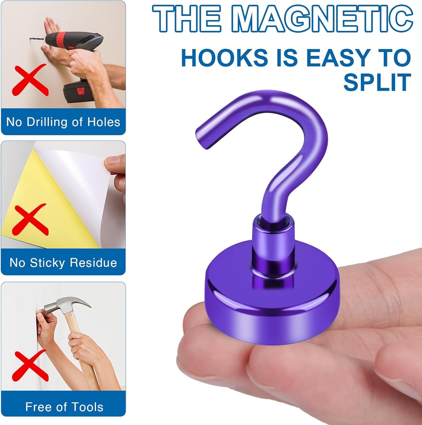 LOVIMAG Cruise Essentials Must Haves, 40Lbs Purple Cruise Magnets, Strong Magnetic Hooks for Hanging Cruise Lanyard, Fridge, Ceiling, 6 Pack