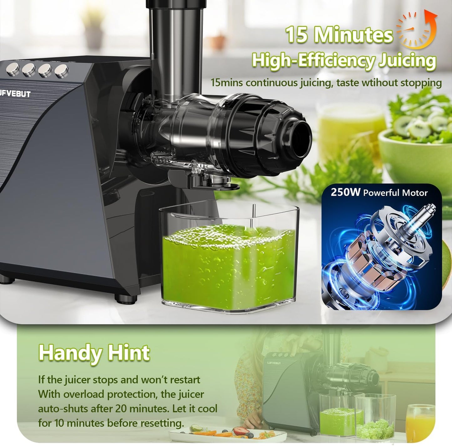 Cold Press Slow Juicers for Carrot Celery Ginger Beet, Electric Coffee Grinder, 250W Masticating Juicer Machine Vegetables Fruit Juice Extractor Easy To Clean Quiet Juicer BPA-Free Reverse Function