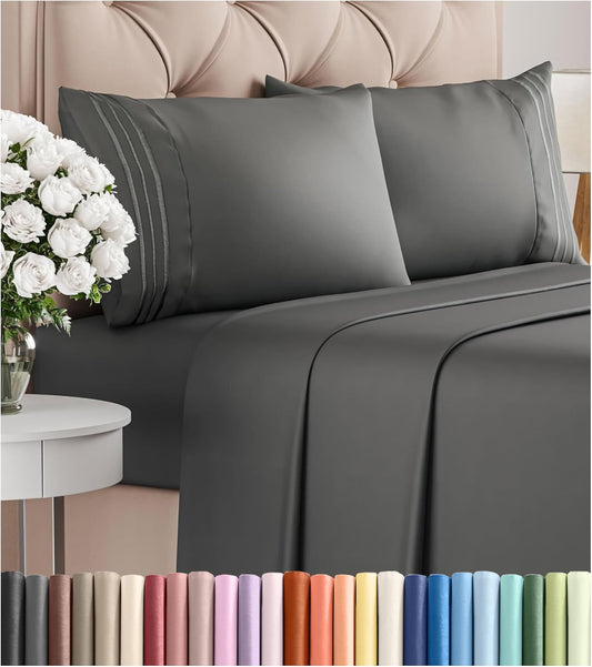 King Size 4 Piece Sheet Set - Comfy Breathable & Cooling Bed Sheets Set - Hotel Luxury Bedding for Women, Men, Kids, Teens, Boys & Girls - Deep Pockets, Ultra-Soft, Wrinkle Free - Oeko-Tex - Charcoal