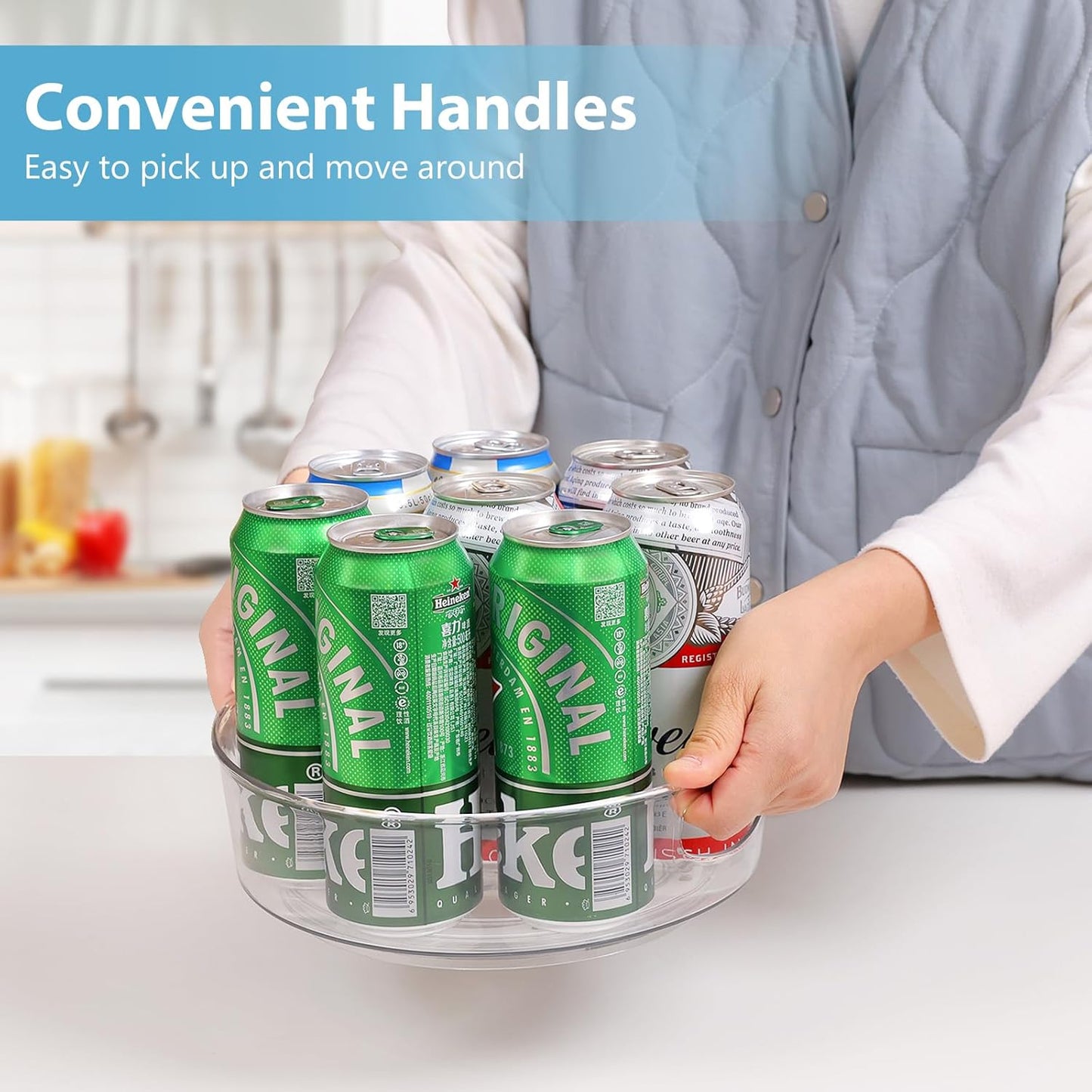 GUZON 6 Pack Lazy Susan Turntable for Cabinet, 10 Inch Lazy Susan Organizer with Handles and High Sides, Clear Rotating Organizer for Kitchen, Pantry, Dresser, Refrigerator, Bathroom, Table, Fridge