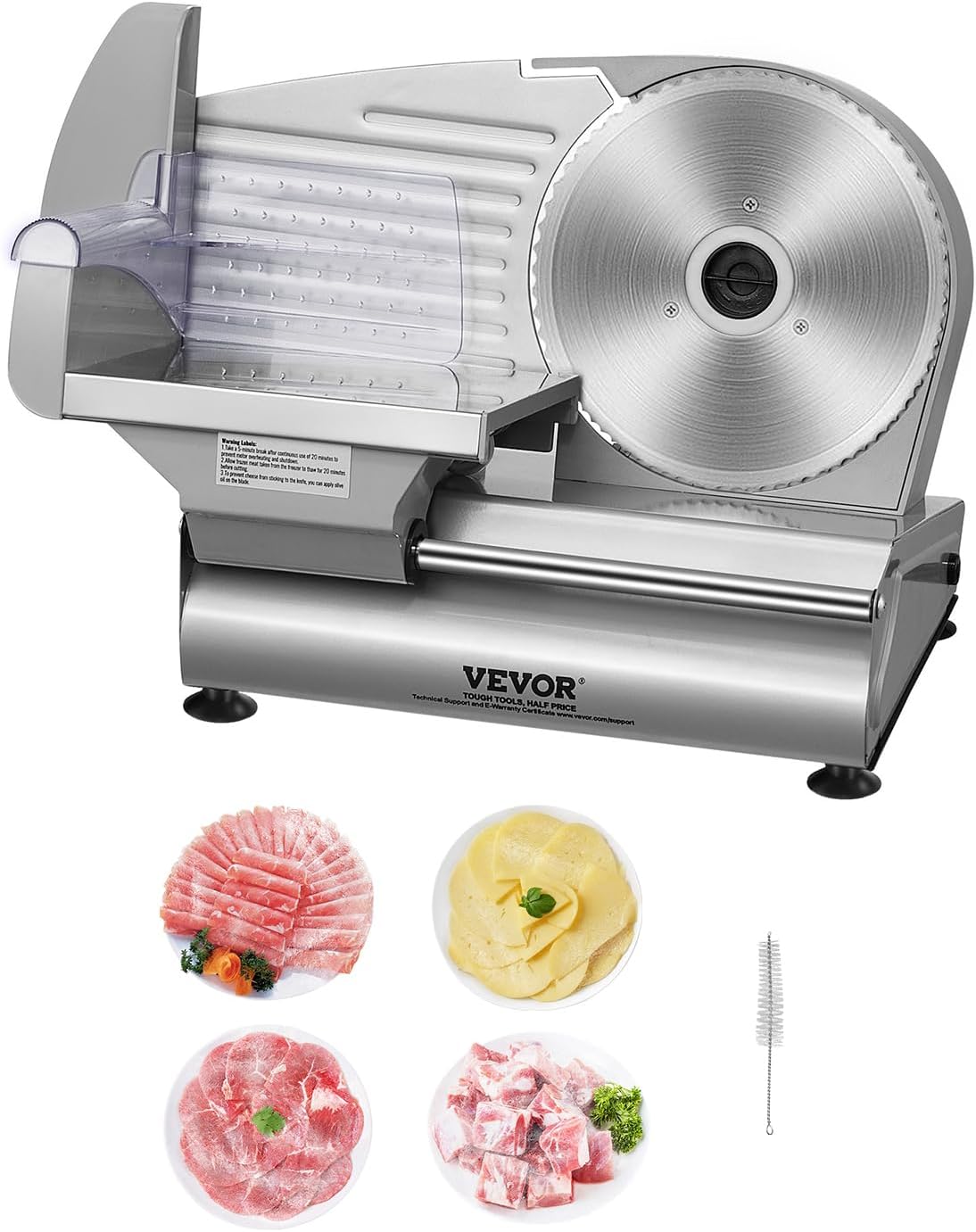 VEVOR Meat Slicer, 180W Electric Deli Food Slicer, 7.5 inch Meat Cutter with a Premium SUS420 Blade, 0-0.6 inch Adjustable Thickness, Food Slicer for Frozen, Hard Bread and Cheese, Home Use