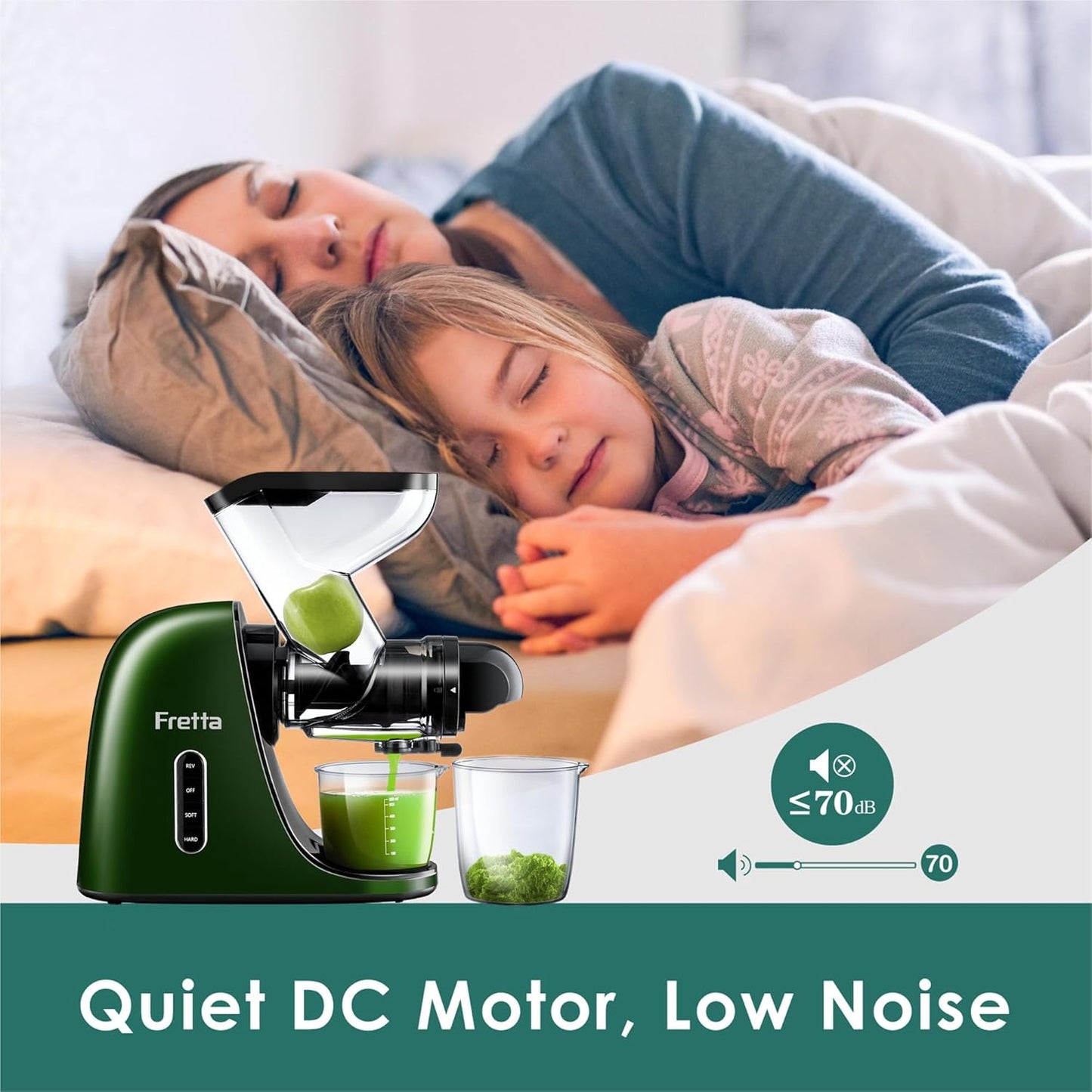 Cold Press Juicer, Masticating Slow Juicer,Juicer Machines Vegetable and Fruit, 3-Inch Wide Feeding Chute, BPA Free Easy to Clean,Quiet and Strong DC Power, 200W(Dark Green)