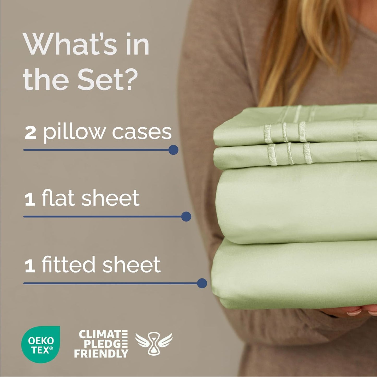 Queen Size 4 Piece Sheet Set - Comfy Breathable & Cooling Bed Sheets Set - Hotel Luxury Bedding for Women, Men, Kids, Teens, Boys & Girls - Deep Pockets and Wrinkle Free - Oeko-Tex - Light Sage Green