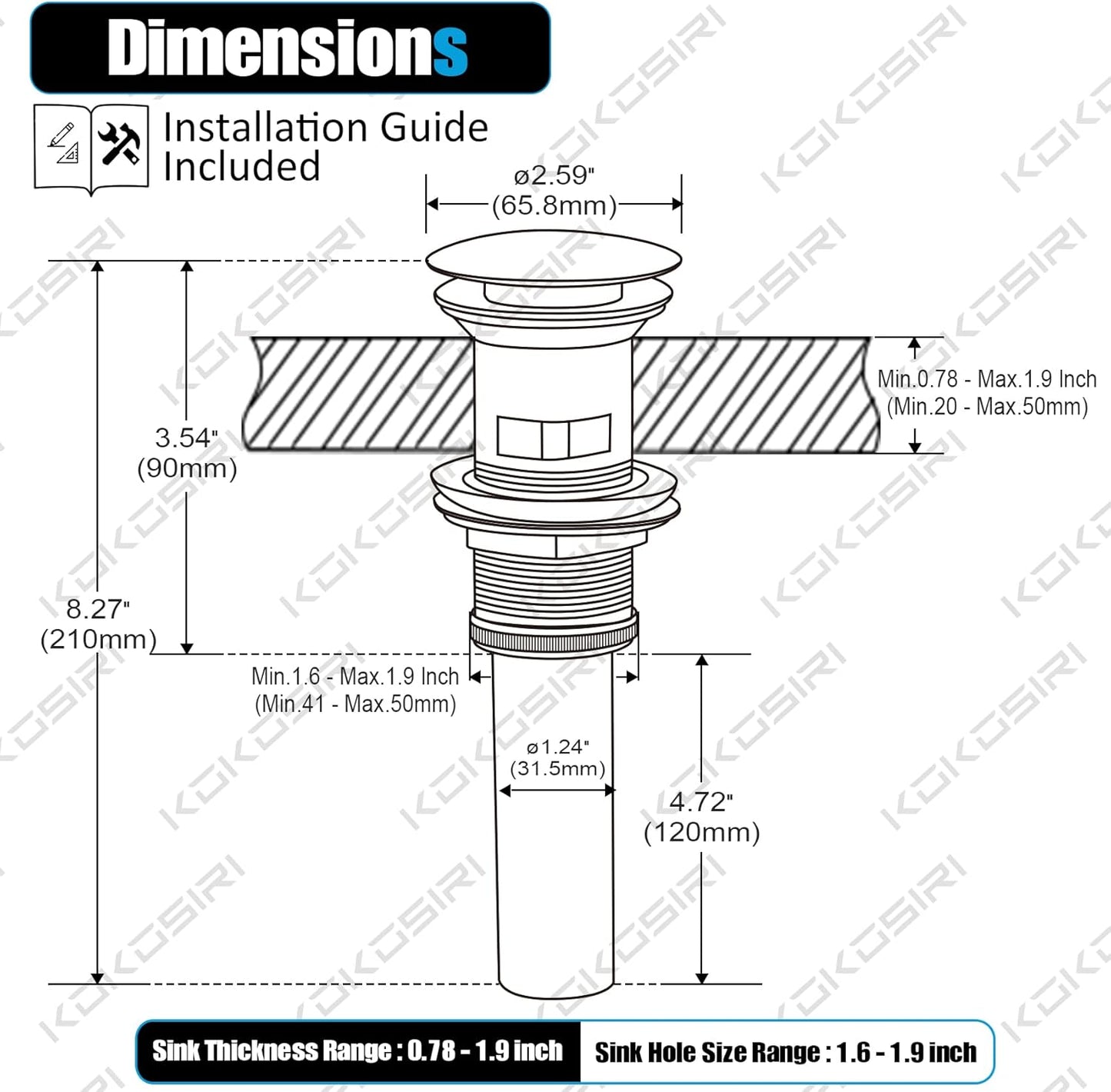 KOKOSIRI Bathroom Sink Drain with Detachable Hair Catcher, Brushed Nickel Pop Up Sink Drain with Strainer Basket Anti Clogging for Vanity Vessel Sink with Overflow, C1001BR