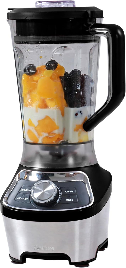 Kenmore Countertop Blender - Electric Mixer, Frozen Smoothie, Shakes, Milkshake, Puree Maker, Licuadora Grinder Kitchen Appliance With Ice Crush & Pulse Function, Dishwasher Safe Glass Pitcher, Black