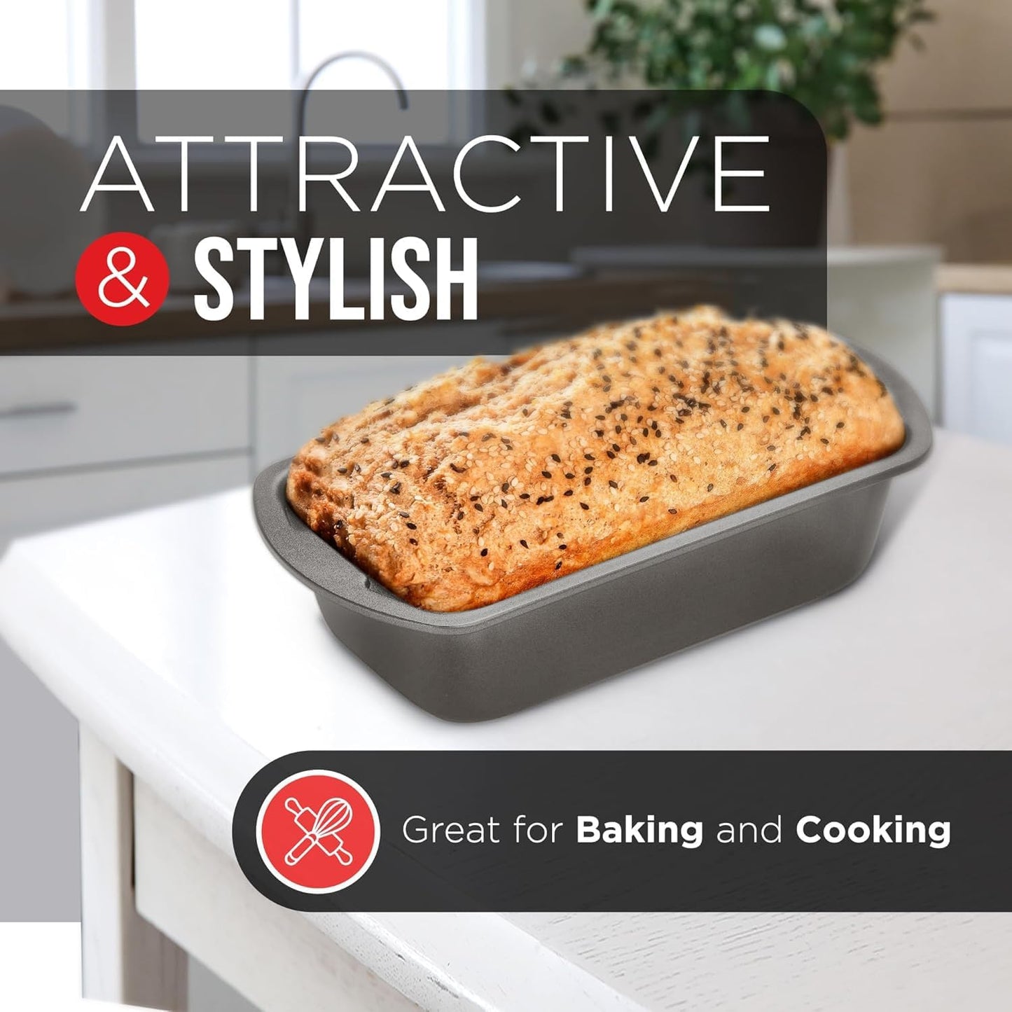 Nonstick Loaf Pan Set Pack of 2, 10.2" & 11" Large Baking Bread Pan, Oven Safe Up to 450°F, PFOA, PFOS, PTFE Free, Space Saving Stackable Design, Stain Resistant, Dishwasher Friendly, Gray Marble
