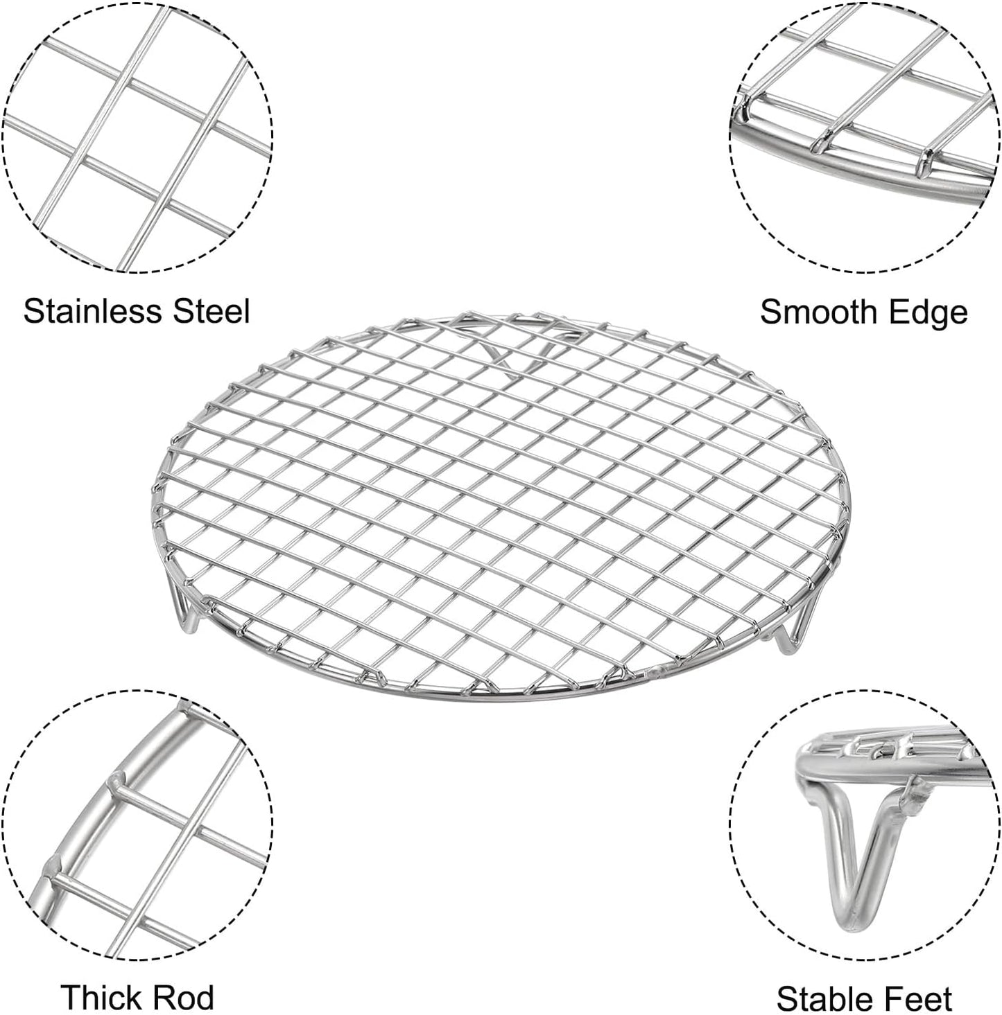 uxcell 2 Pcs Round Cooking Rack with Legs, Dia 7.9 Inch 304 Stainless Steel Barbecue Grill for Cooking Baking Barbecue Air Fryer Racks, Silver