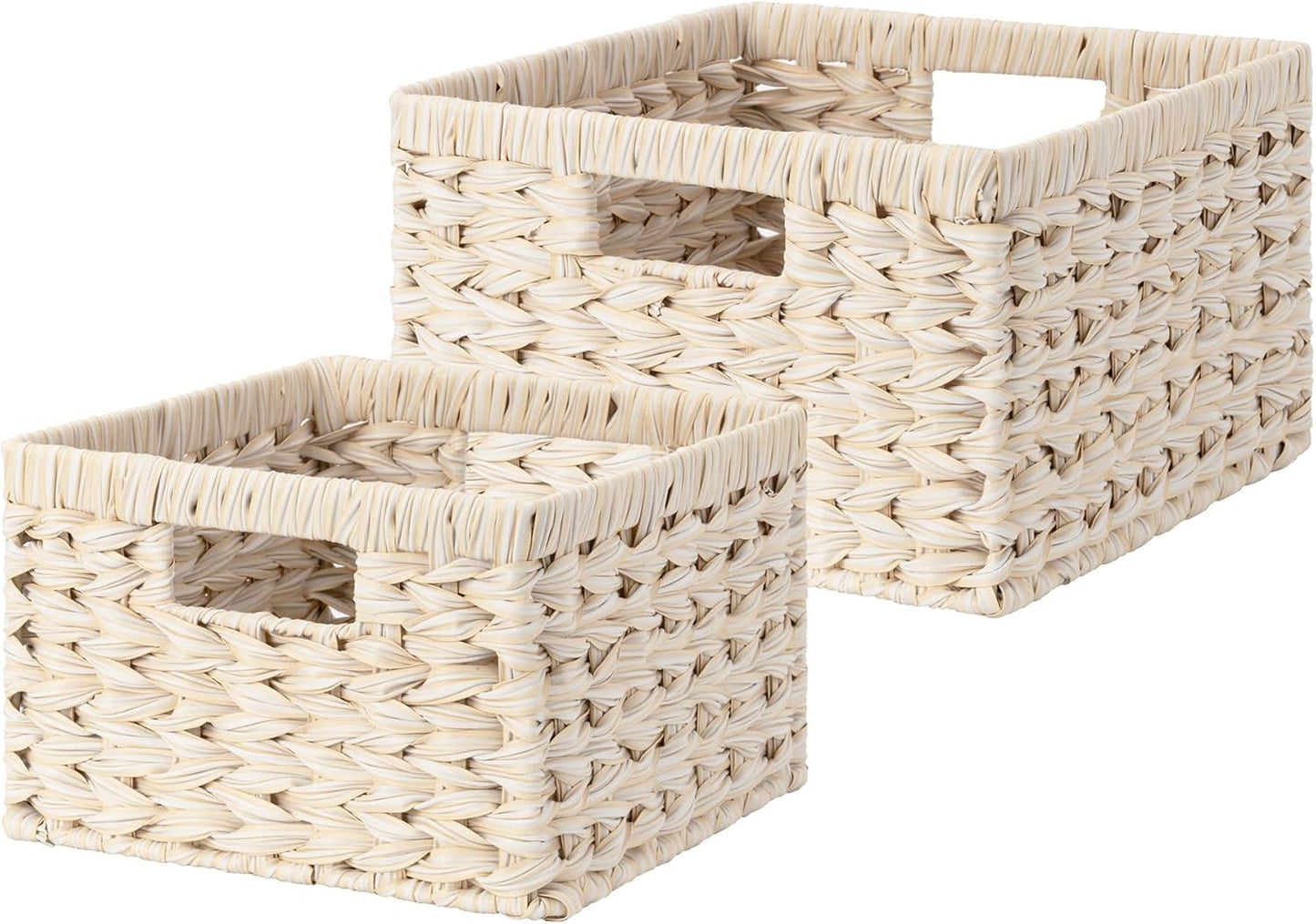 GRANNY SAYS Wicker Baskets for Organizing, Storage Basket for Shelves, Square Shelf Baskets with Handles, Waterproof Woven Basket for Living Room, Baskets for Entryway, Butter Milk
