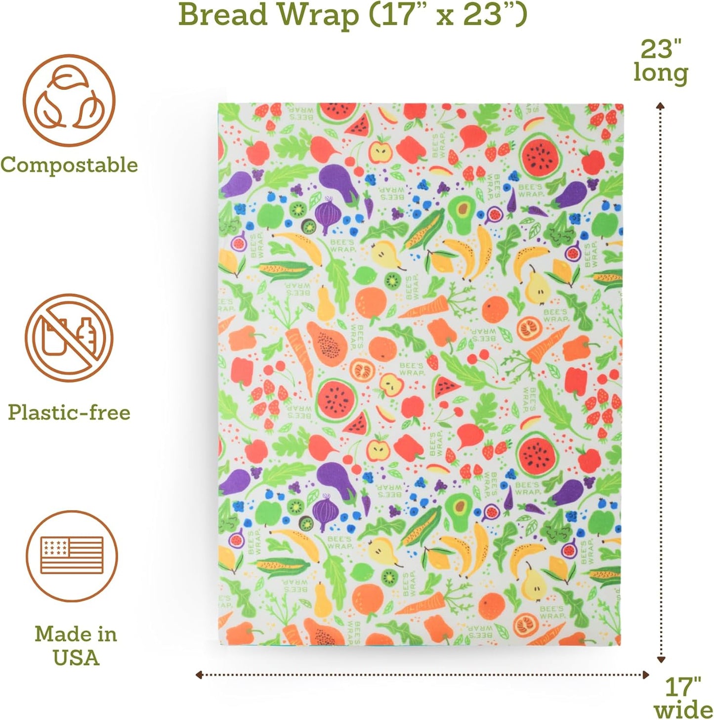 Bee's Wrap Beeswax Wraps for Food - Garden Party Bread Wrap - Made in USA Reusable Bread Storage Bags - Organic & Eco-Friendly Alternative to Aluminum Foil, Sourdough Bags & Plastic Wrap
