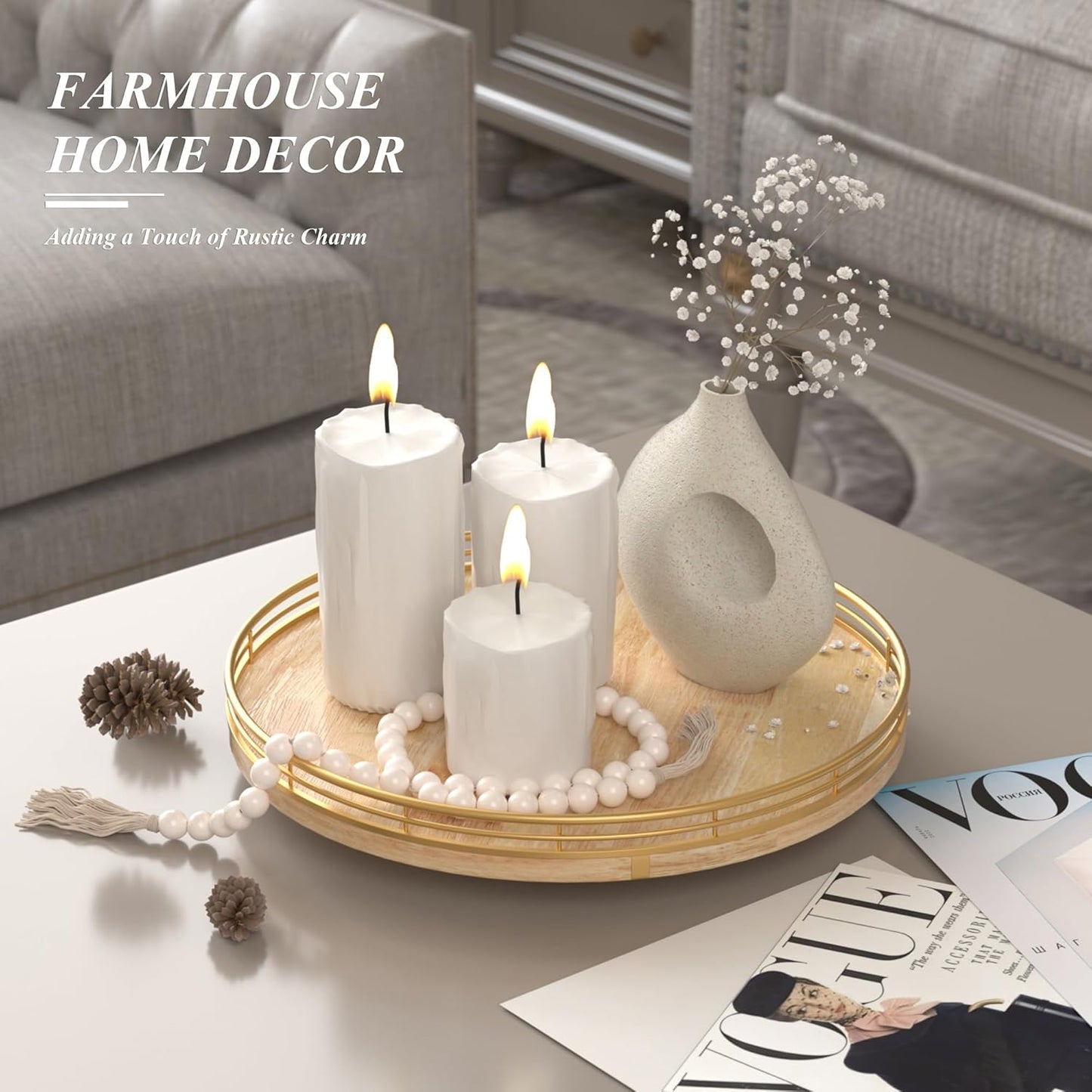 Farmhouse Oak 12" Lazy Susan Turntable Organizer for Cabinet, Round Wooden Lazy Susan Organization and Storage for Dining Table, Pantry, Kitchen, Countertop, Cupboard,Home Decor